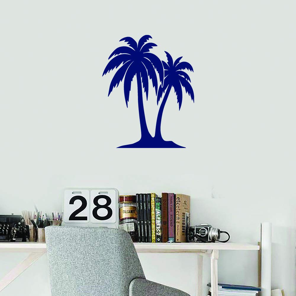 Premium Waterproof Vinyl Decal Stickers - Set of 2 Navy Blue Palm Trees for Laptop, Phone, Helmet, Car Window, Bumper, Mug, Cup, Wall & Door Decoration - Perfect for Beach-Themed Rooms, Tropical Parties & Vacation Vibes