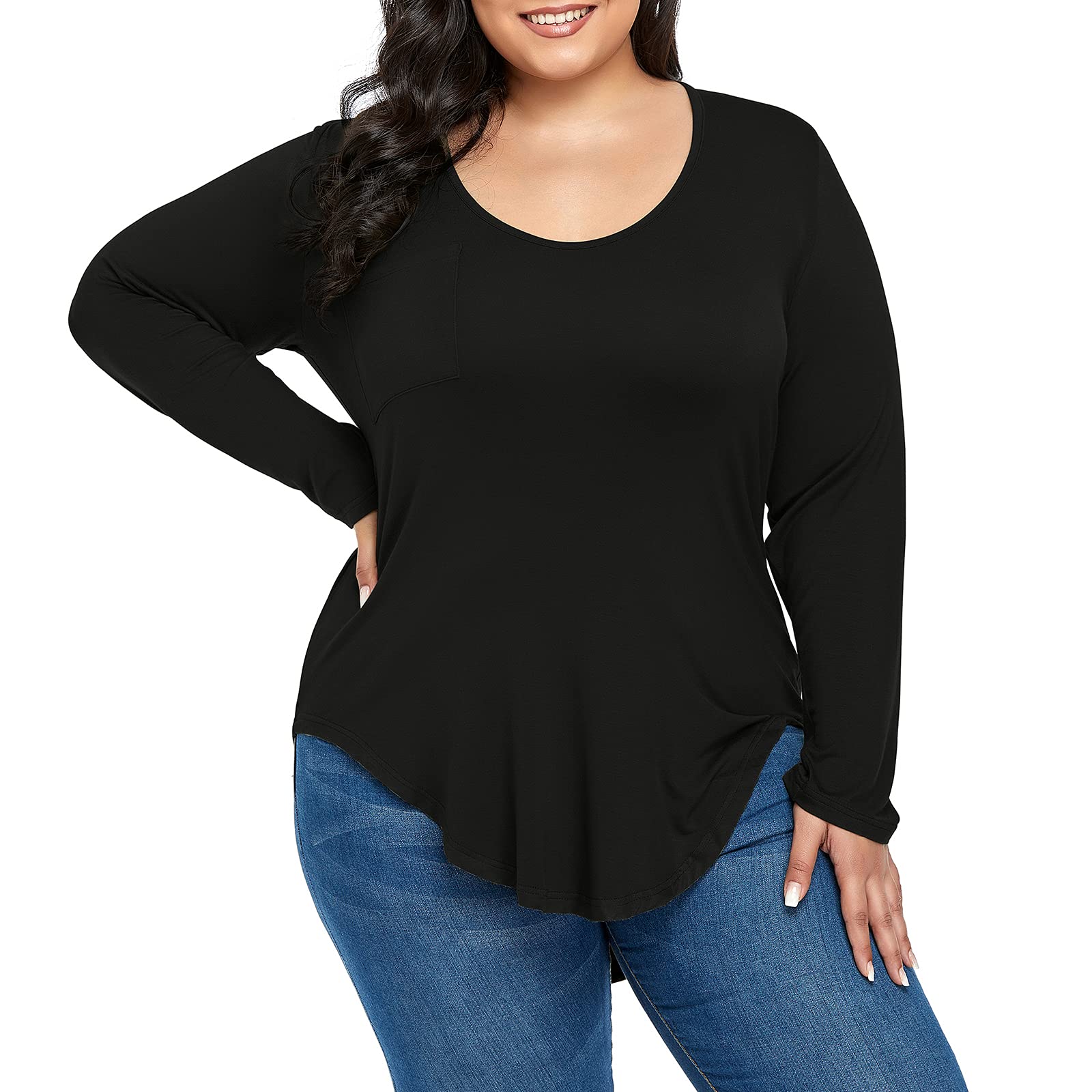 Plus Size Women's Tunic Top - Sexy V Neck Long Sleeve Casual Shirt for Women | Oversized T-Shirt for Work, Date Night & Everyday Wear