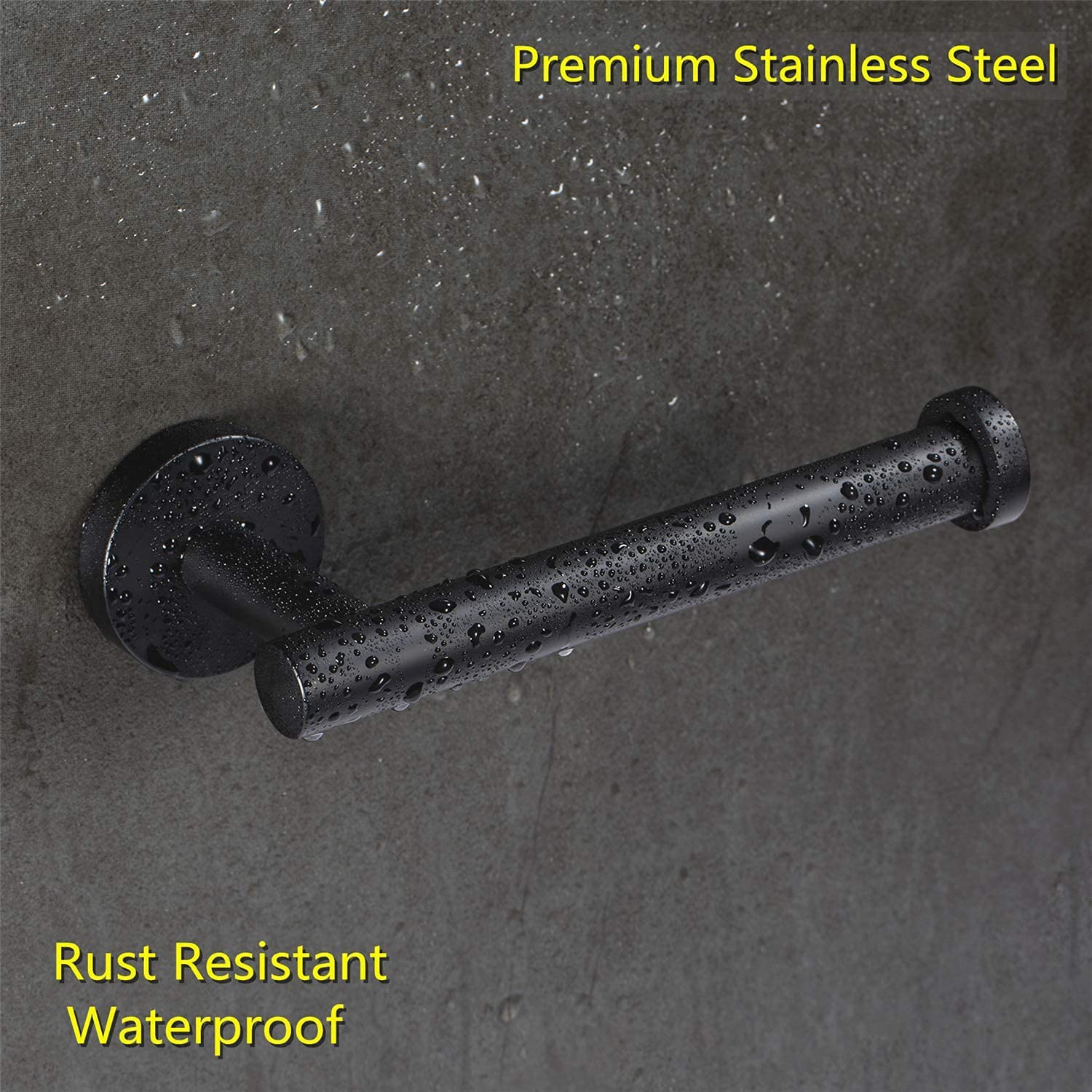 Stainless Steel Toilet Paper Holder - 304 Grade Wall Mount Roll Stand for Bathroom & Kitchen, Matte Black 5 Inch - Durable Home & Bathroom Accessories for Modern Living Spaces