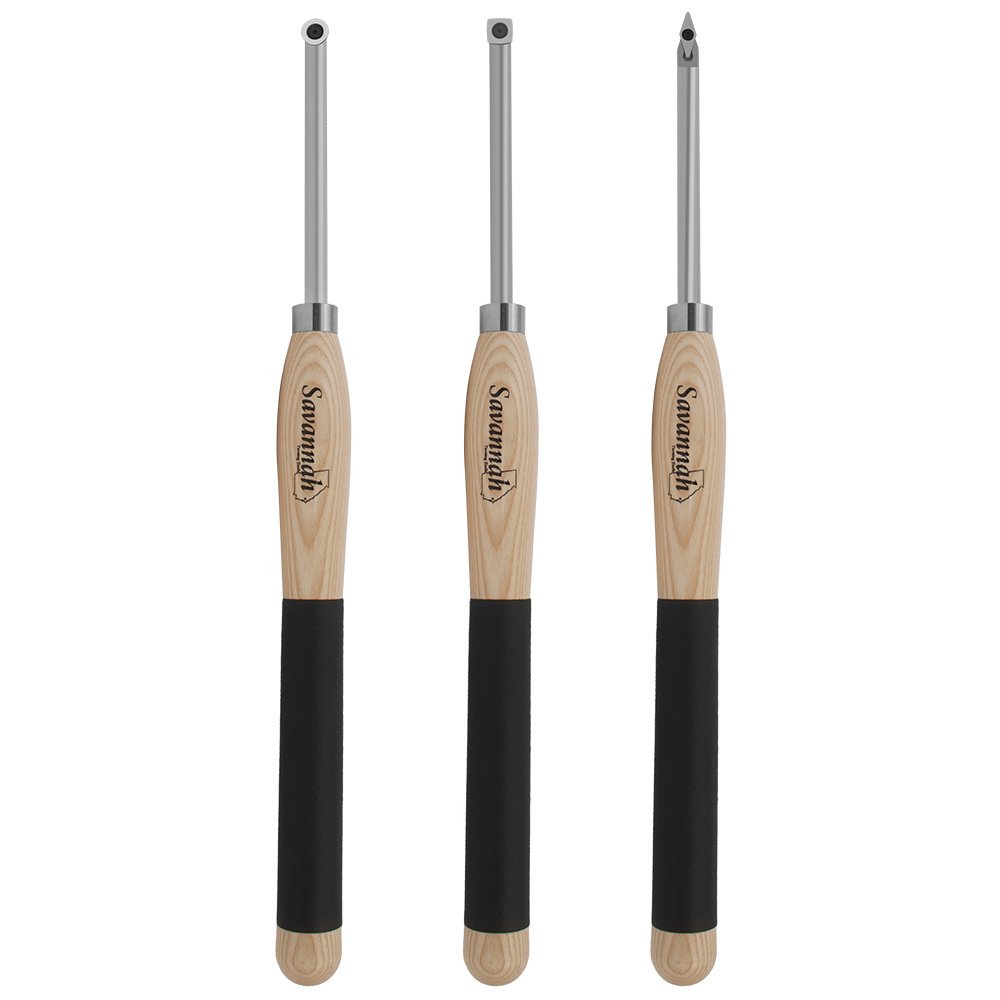 Premium Carbide Turning Tool Set (3-Piece) - Diamond, Round & Square Shapes with Comfort Grip Handles for Woodworking, Metalworking & DIY Projects