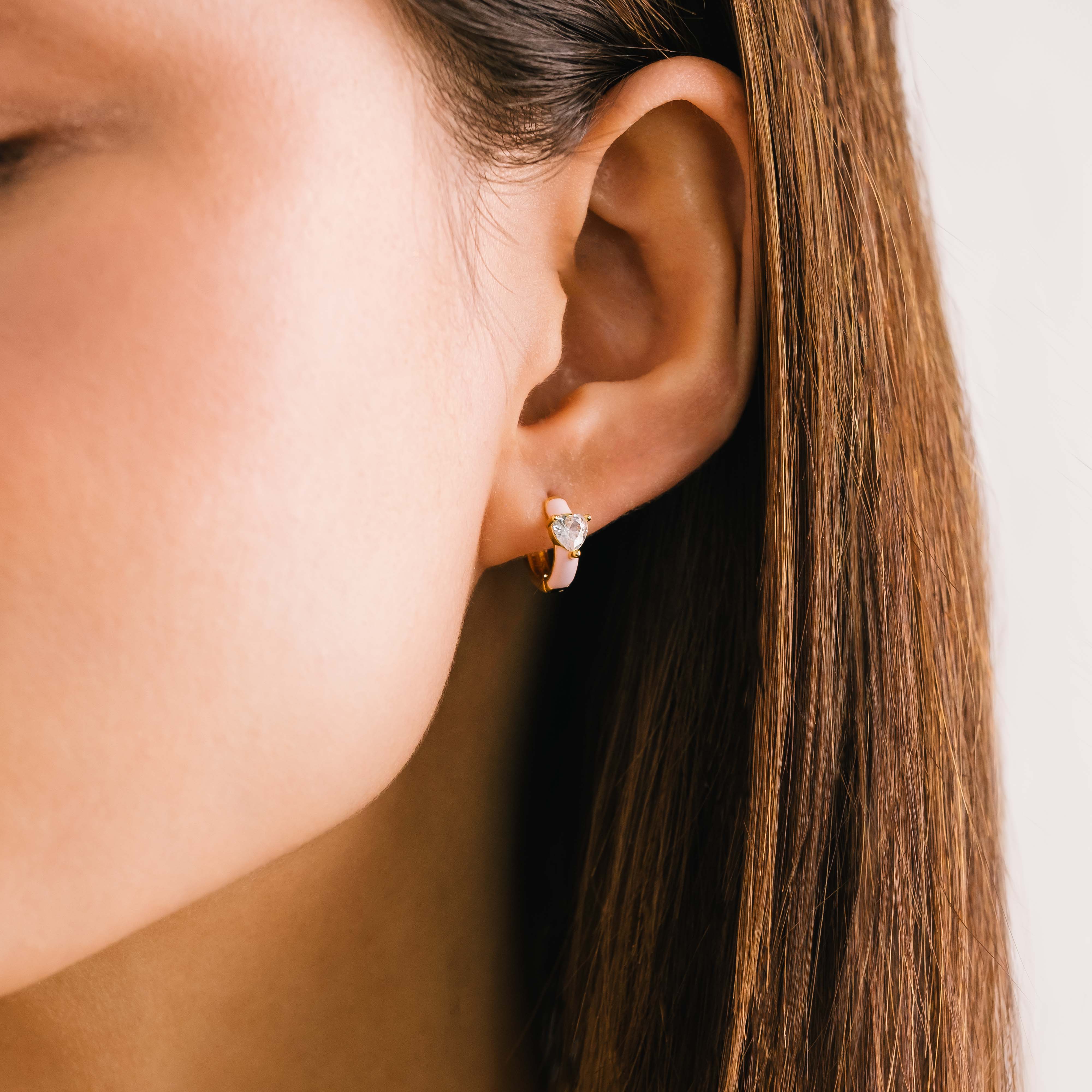 Heart Enamel Huggie Hoop Earrings for Women - Dainty Gold Plated Cartilage Earrings - Perfect for Valentine's Day Gifts, Date Night & Everyday Wear