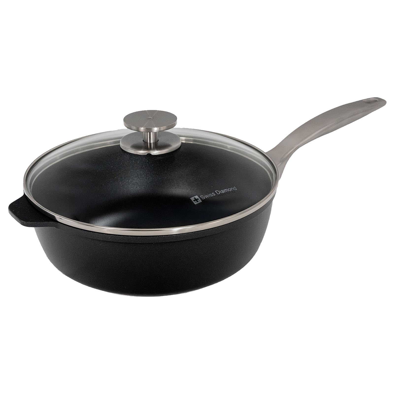 Premium Swiss Diamond Nonstick Saute Pan with Lid - 9.5 Inch, 3.2 Quart - Diamond Coated Aluminum Deep Frying Pan with Stainless Steel Handle - Dishwasher & Oven Safe Up to 500°F - Perfect for Searing, Sauteing & Simmering - Ideal for Home Chefs & Professional Kitchens