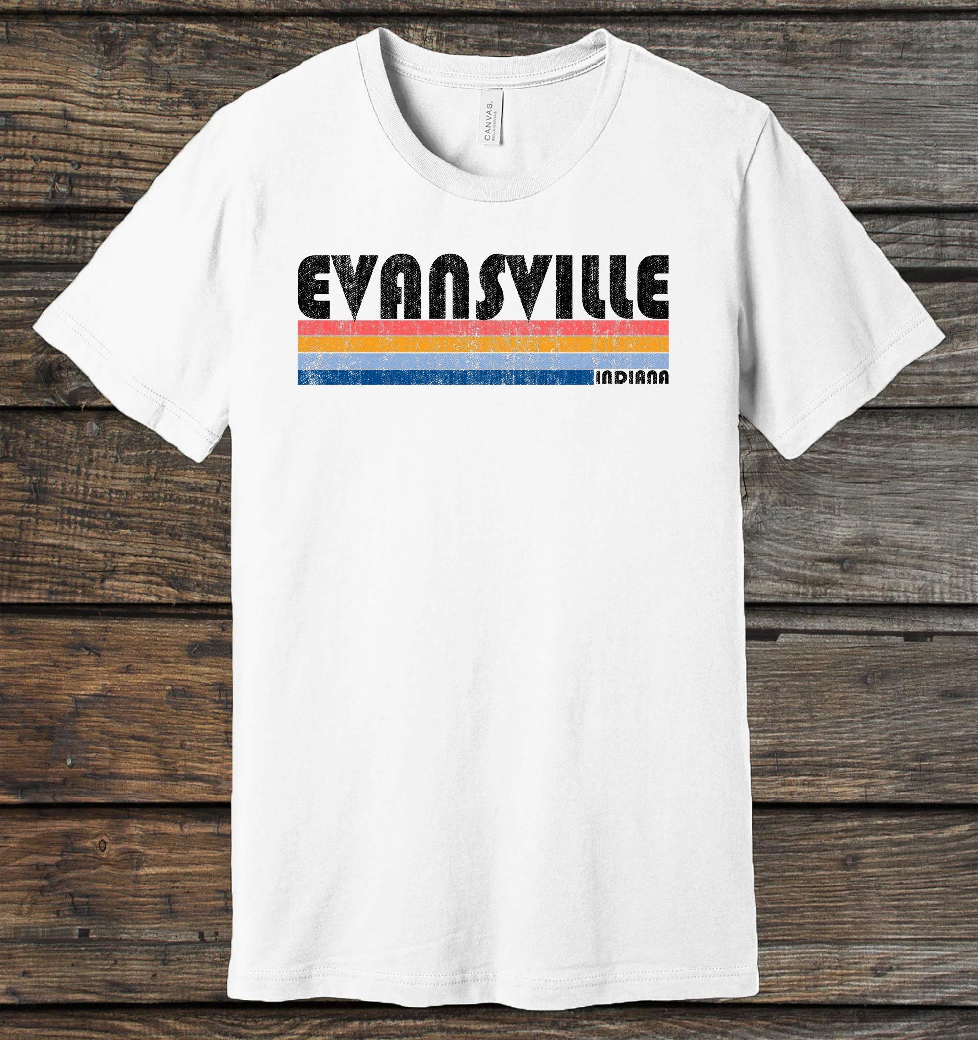 Vintage 70s 80s Evansville Indiana Retro T-Shirt - Unisex Men Women Casual Tee - Perfect for Throwback Parties, College Reunions & Retro Fashion Lovers