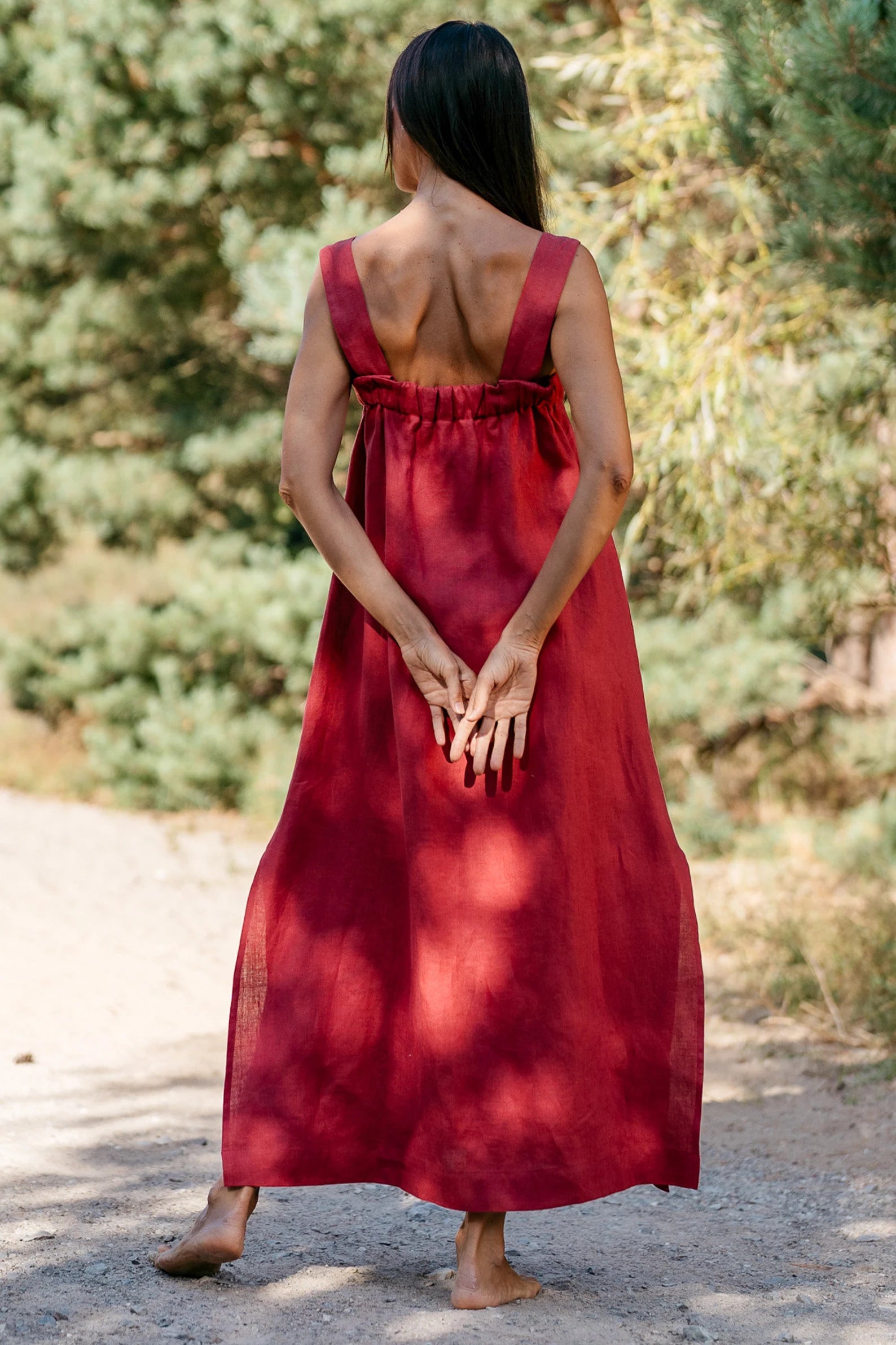 Elegant Linen Strap MAXI Dress ADELE in Raspberry - Perfect for Summer Beach Vacations, Weddings & Casual Outings