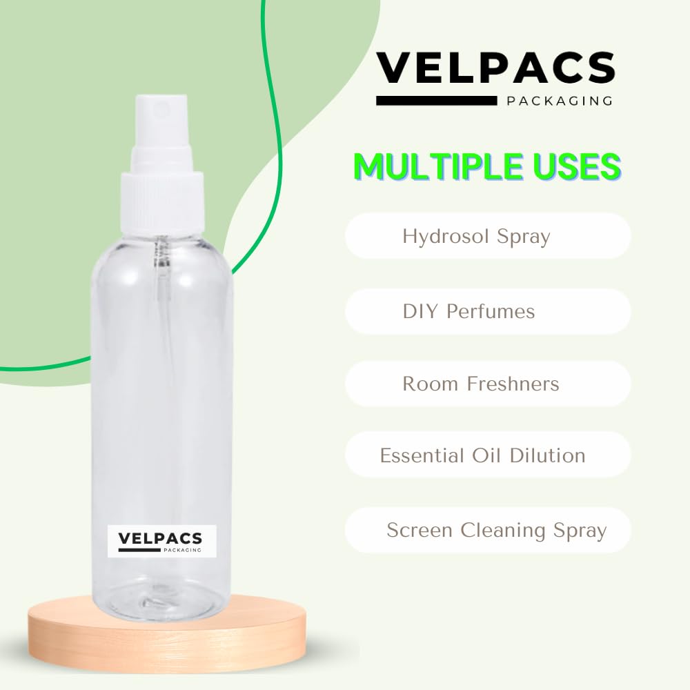 Velpacs 200ml Clear Empty Plastic Bottles with 2 Applicators & 1 Mist Sprayer (3-Pack) - Refillable Containers for Rosemary Oil, Hair Growth Serums, Essential Oils, Perfumes & Travel Toiletries | DIY Beauty, Aromatherapy & On-The-Go Use