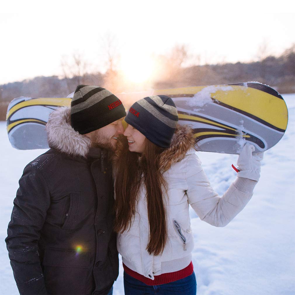 Custom Striped Beanie for Men & Women - Nebraska State USA Flag Embroidery - Warm Winter Knit Hat for Outdoor Activities, Sports & Casual Wear