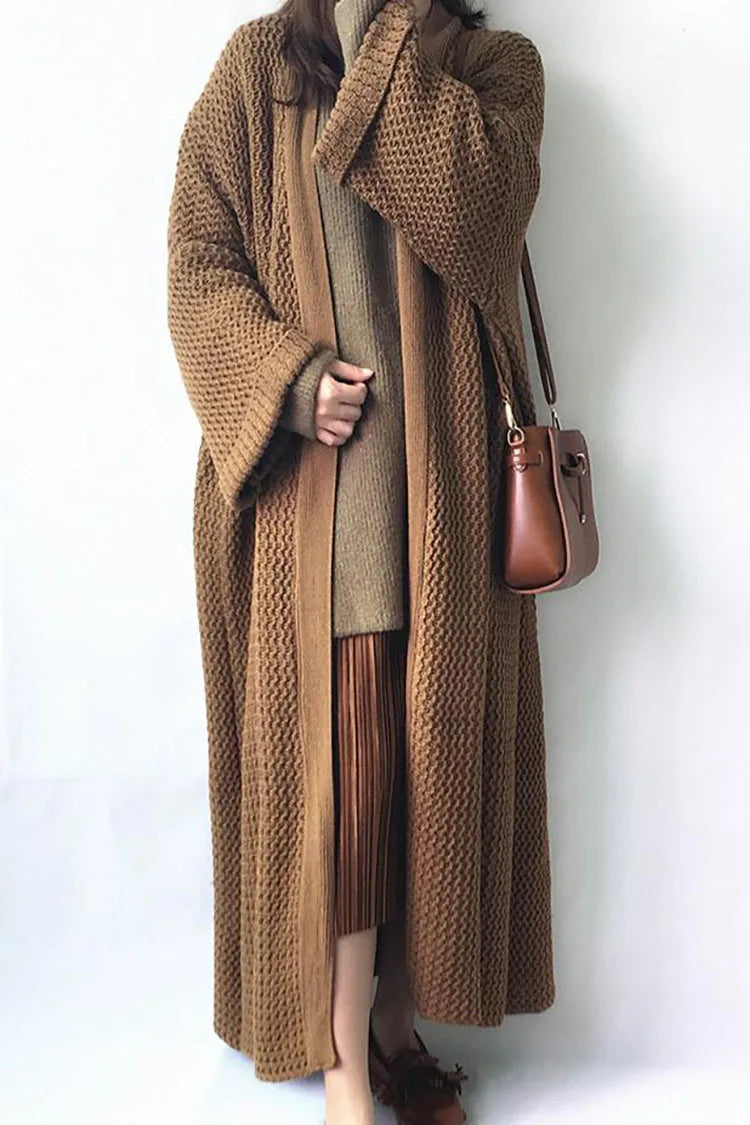 FIGOHR Women's Plus Size Long Knitted Cardigan - Thick Loose Plain Sweater for Autumn Winter | Cozy Streetwear Coat for Casual Outings & Office Wear