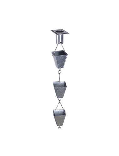 8FT Aluminum Rain Chain with Tapered Square Cups & Installation Kit - Decorative Downspout for Garden, Patio, and Roof Drainage