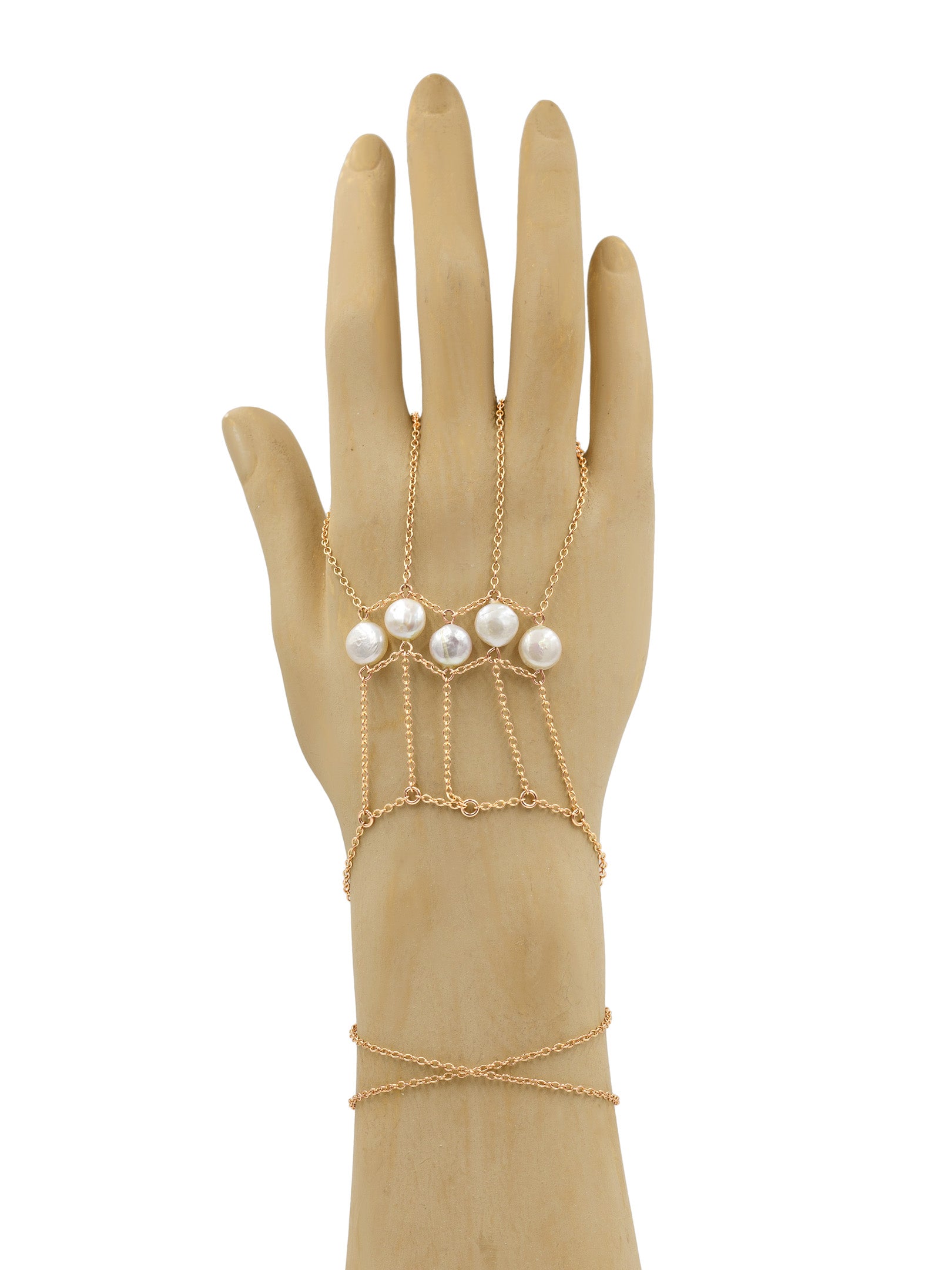 Lion's Gate Pearl Hand Chain Bracelet - Elegant Beaded Pearl Jewelry for Women, Boho Style Adjustable Wristband - Perfect for Weddings, Parties, and Everyday Wear