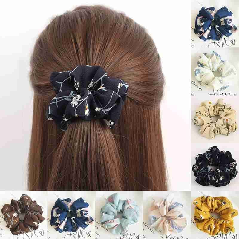 DelightfullWears 12 Pack Chiffon Hair Scrunchies - Soft Ponytail Holders & Floral Hair Ties for Women & Girls - Hair Accessories for Work, Gym, Party & Everyday Use (12 Pcs)