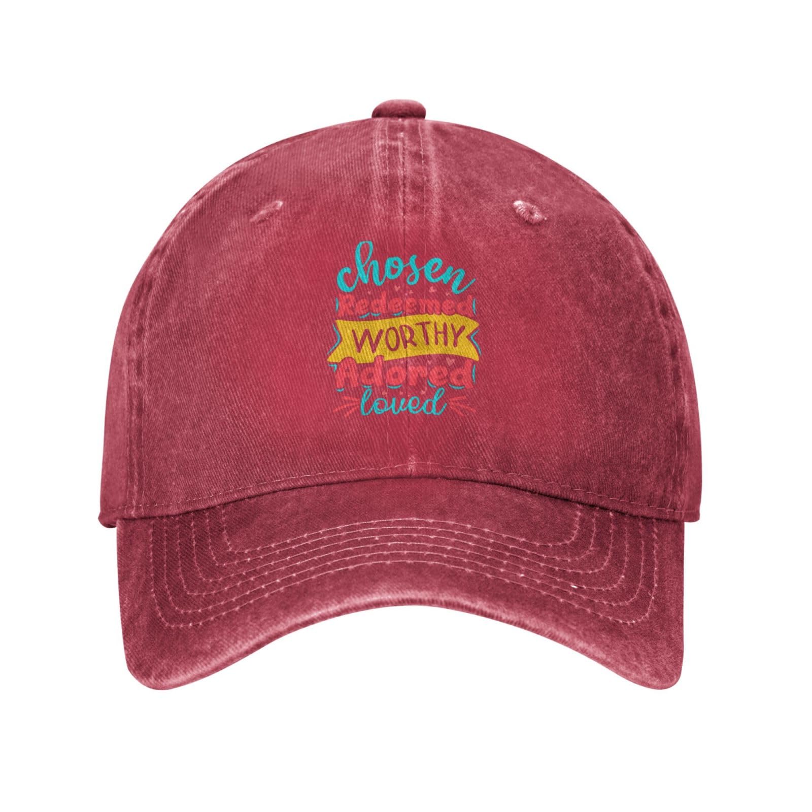 Chosen Redeemed Worthy Adored Loved Unisex Denim Trucker Cap - Baseball Dad Hat for Men & Women - Perfect for Casual Outings, Sports Events & Everyday Wear