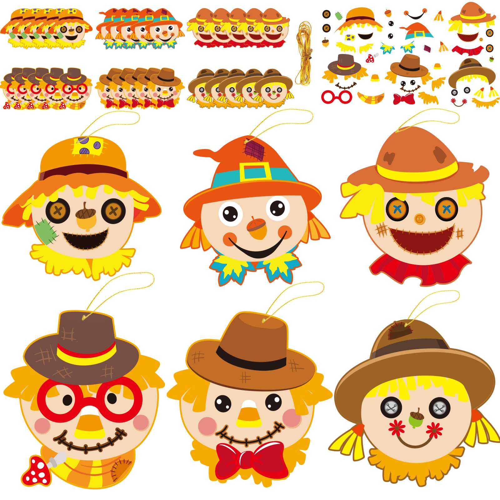 30 Pcs Thanksgiving Fall Craft Kit for Kids - DIY Scarecrow Head Making Set, Autumn Art Supplies for Kindergarten Preschool Classroom, Home School Activities, Party Favors & Holiday Decor