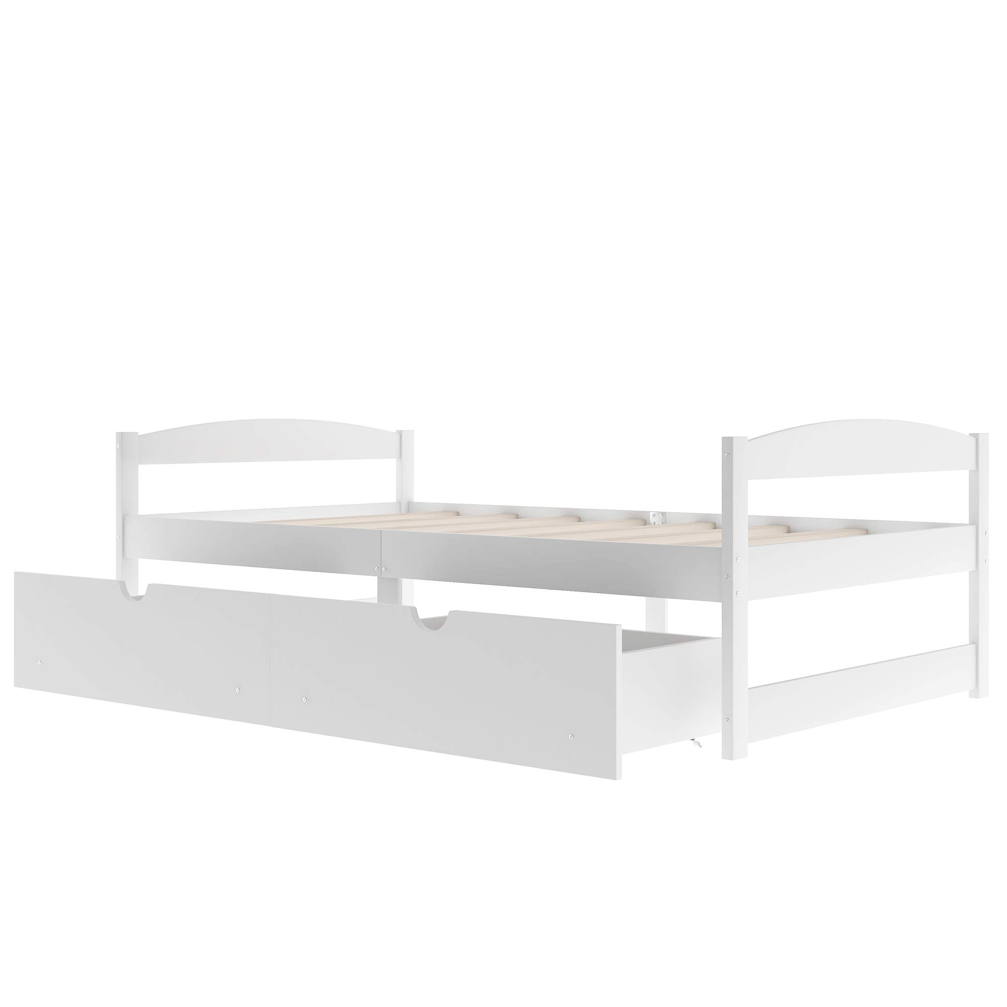 Twin Platform Bed with Storage Drawers - Solid Pine Wood Bed Frame - Space Saving Minimalist Design for Teens & Adults - Perfect for Small Bedrooms, Dorms & Guest Rooms (White)