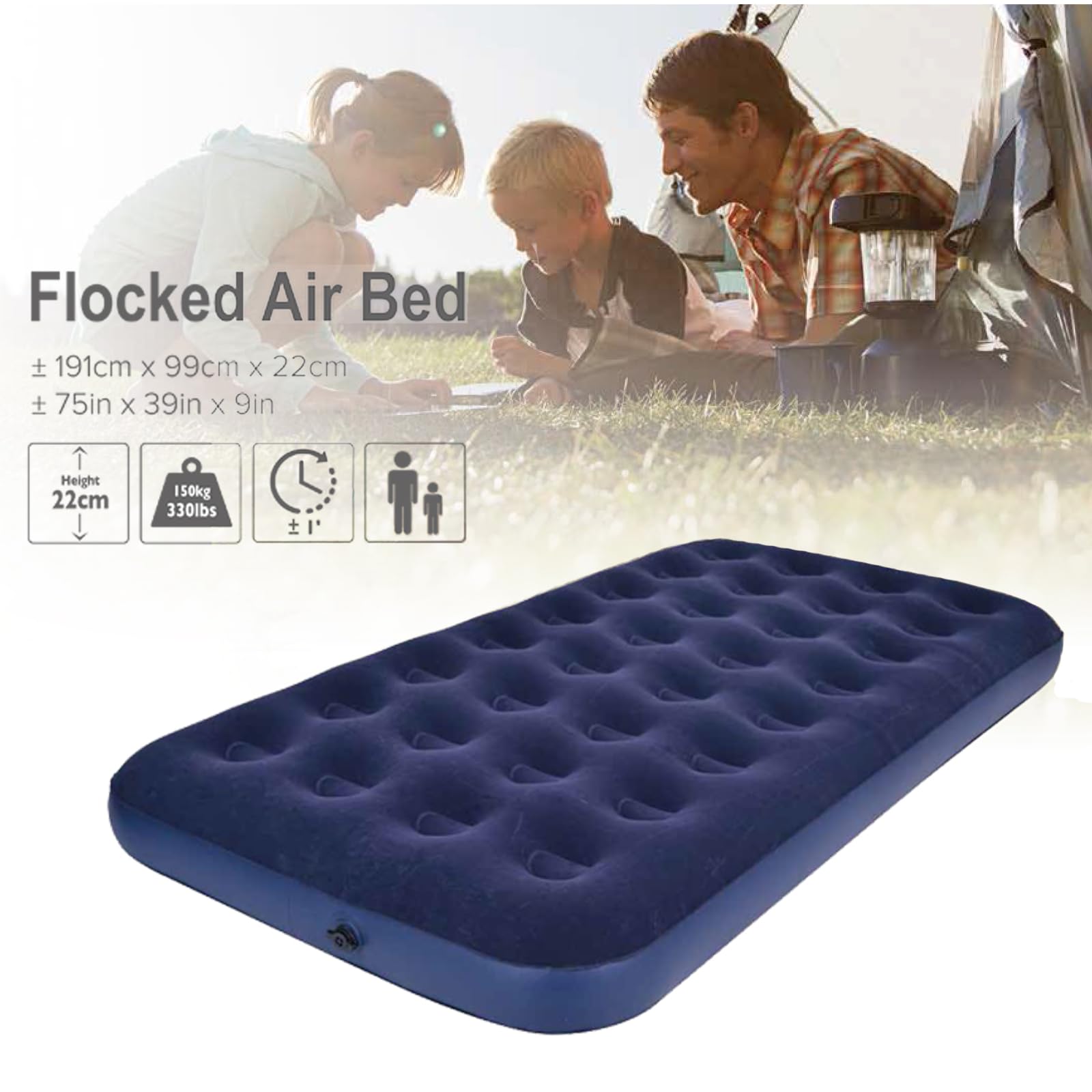 Twin Camping Air Mattress - Inflatable Air Bed with Flocked Top for Comfort - Perfect for Outdoor Adventures, Guest Beds & Travel