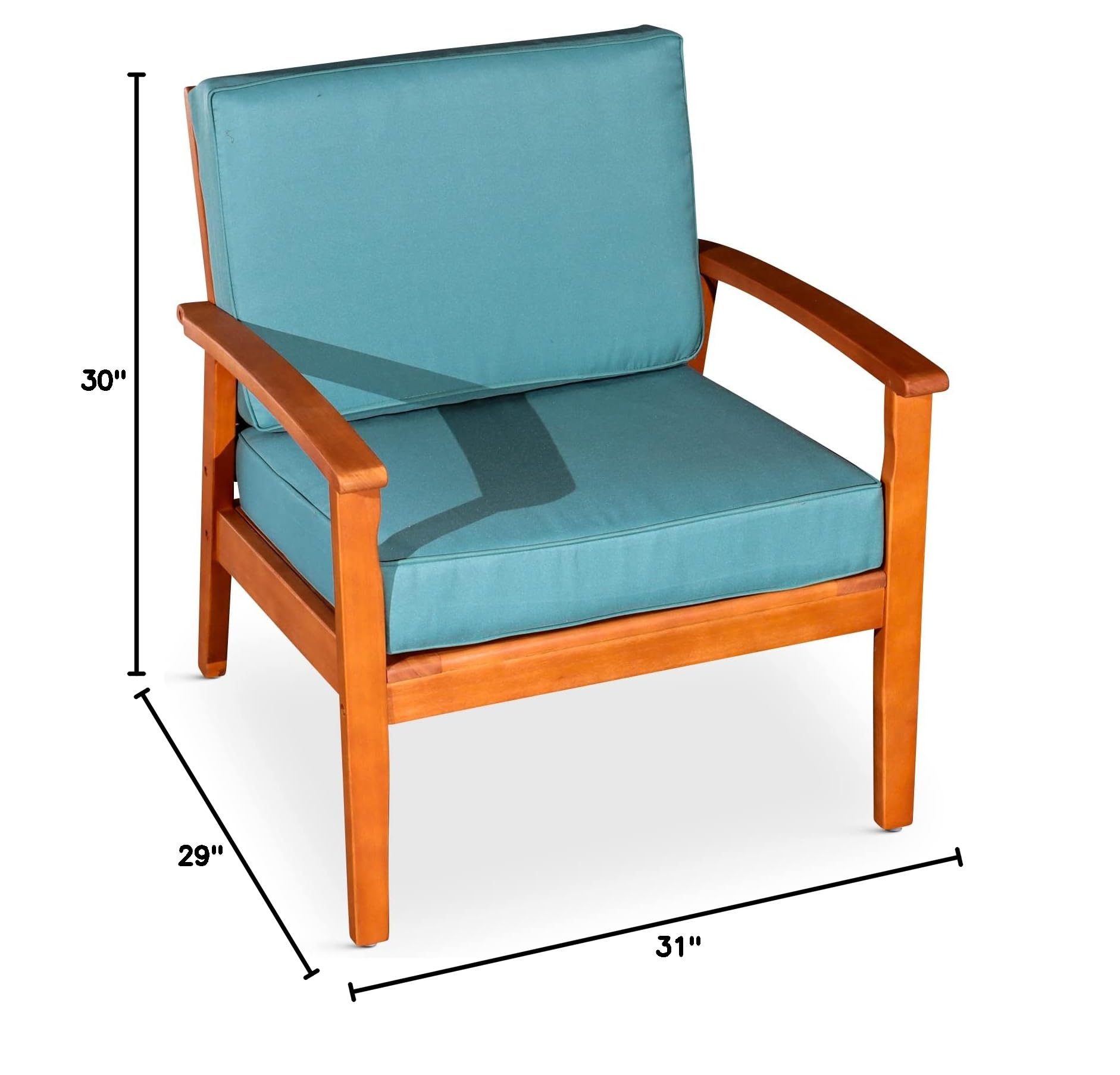 DTY Outdoor Living Longs Peak Deep Seat Eucalyptus Chair - Natural Oil Finish, Sage Cushions - Perfect for Patio, Garden, and Backyard Relaxation
