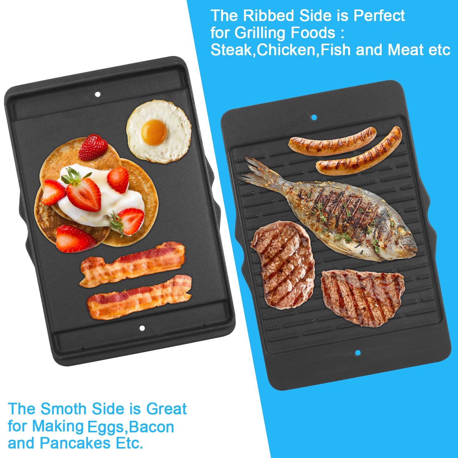 Reversible Cast Iron Griddle for Weber Spirit 300 Series (E-310, S-310, E-315, S-315, E-320, E-330) & Spirit II E310 - Compatible with Weber GS4, Spirit 300/700, Genesis Silver B/C & Gold B/C Series - Perfect for Outdoor Grilling, BBQ, and Camping Cooking