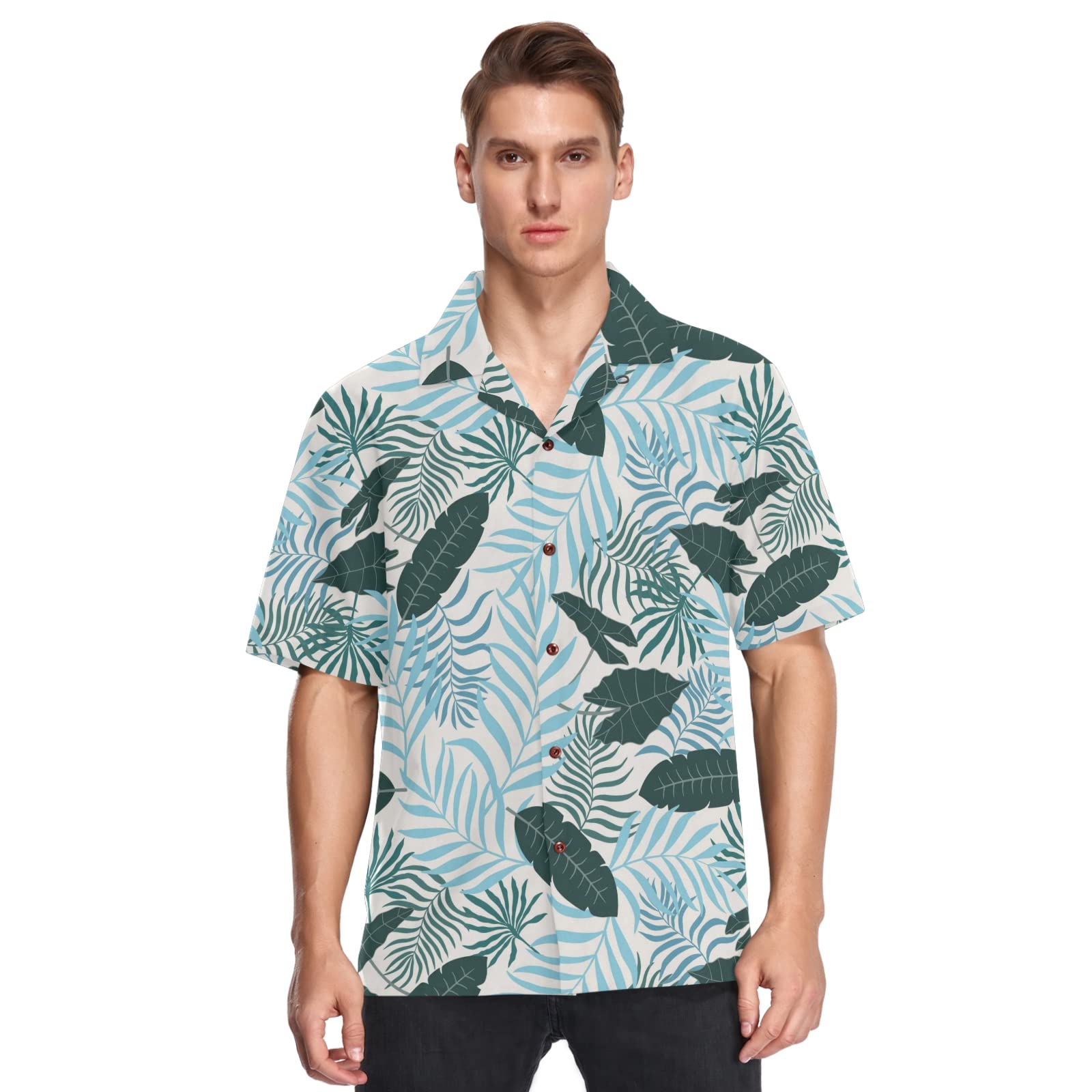 Men's Tropical Palm Leaf Hawaiian Shirt - Breathable Casual Button Down Shirt for Summer Beach Vacation, Luau Party & Tropical Getaways | Sizes S-XXL