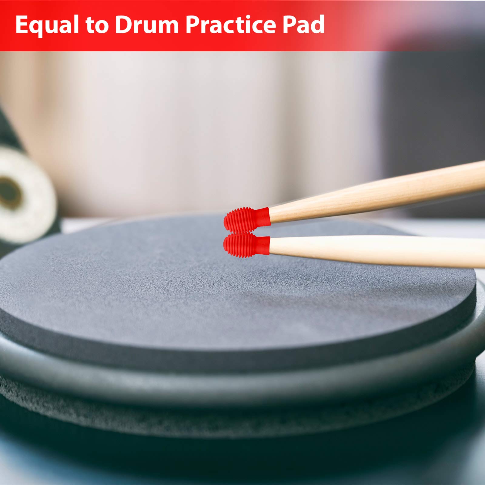 4-Piece Silicone Drum Mute Dampener Set - Silent Practice Drumstick Tips for Noise Reduction - Percussion Accessories Replacement (Red, Grid) - Perfect for Home Practice, Apartment Drumming & Quiet Rehearsals