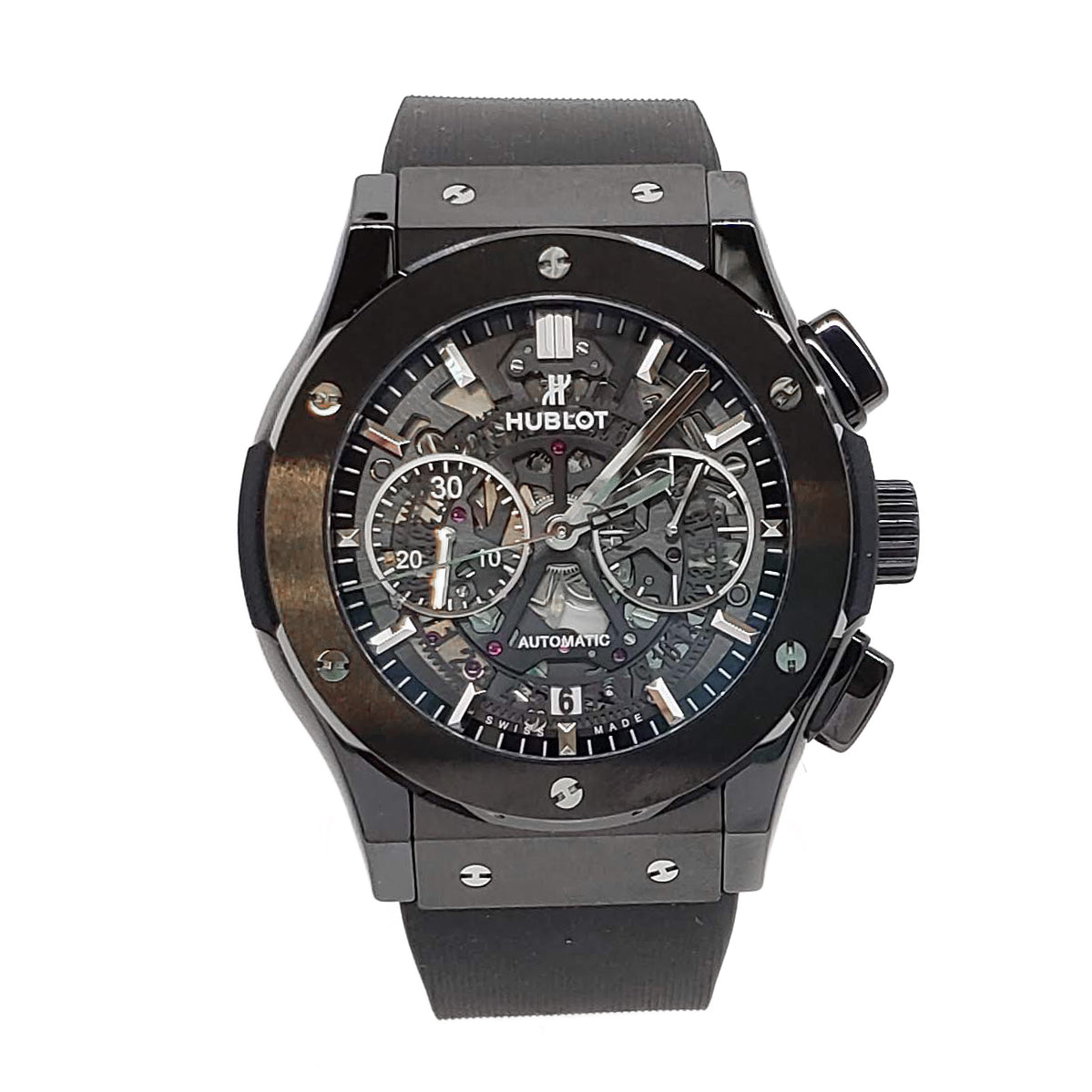 Hublot Classic Fusion Aero Chronograph Black Magic Ceramic Rubber Men's Watch - Luxury Swiss Timepiece for Business & Formal Occasions