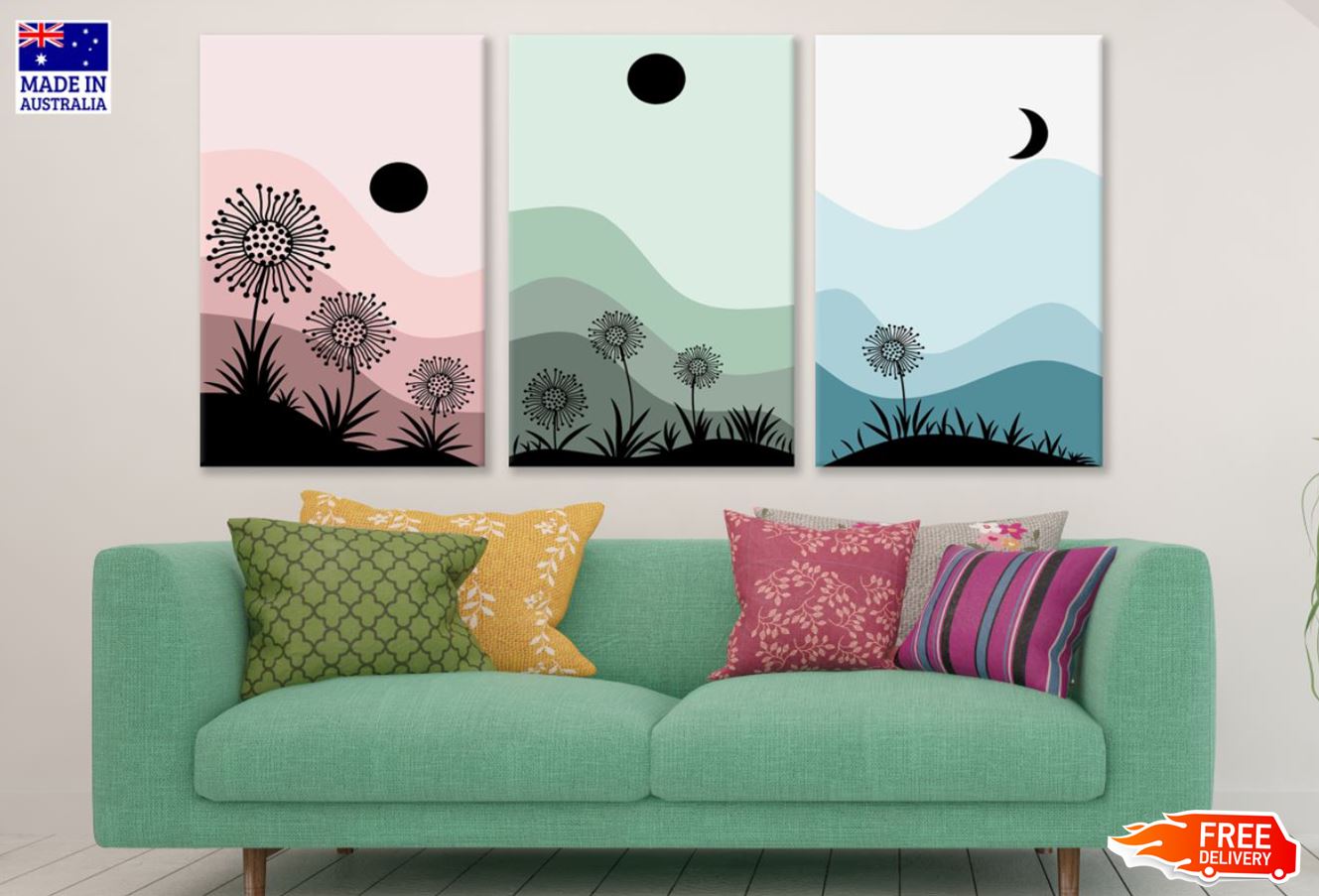 3-Piece Minimalist Nature Art Wall Canvas Prints - High Quality 100% Australian Made - Ready to Hang - Perfect for Living Room, Bedroom & Office Decor