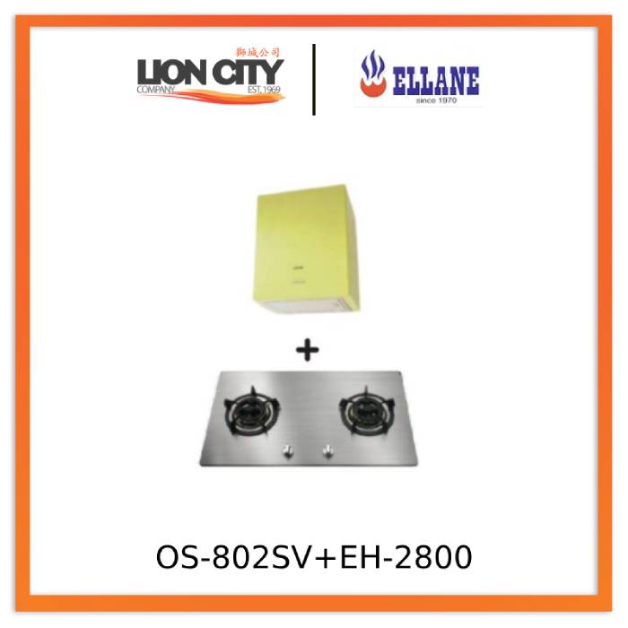 Ellane EH 2800 45cm Stainless Steel Range Hood with OS 802SV 86cm 2-Burner Gas Cooktop - Modern Kitchen Ventilation System for Home Cooking & Professional Chefs