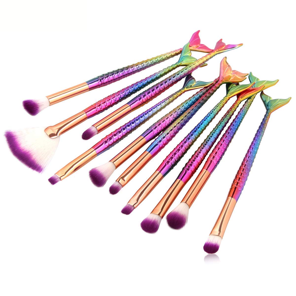 PIPALIYA 10PCS Professional Makeup Brush Set - 3D Mermaid Design Foundation, Eyeshadow, Eyebrow, Eyeliner & Blush Brushes for Flawless Makeup Application | Perfect for Daily Use, Travel & Professional Makeup Artists