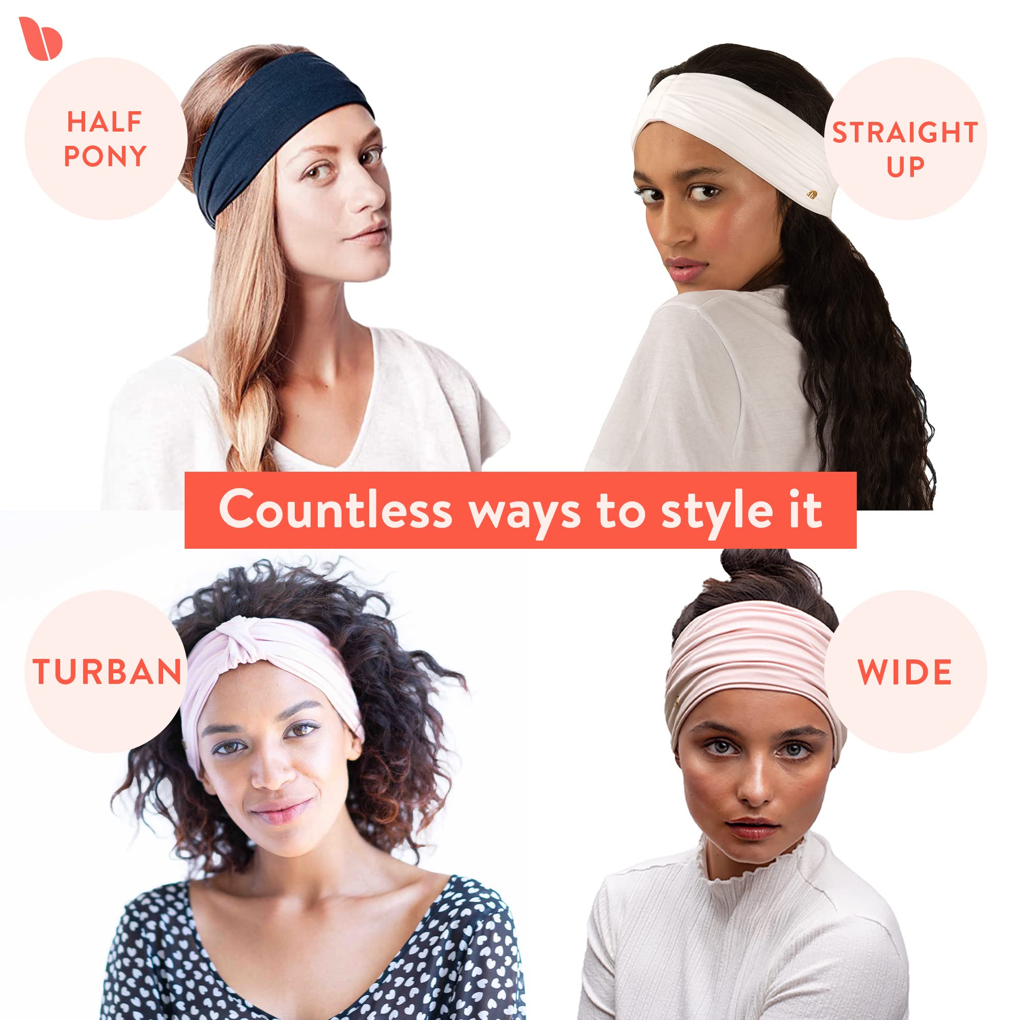 BLOM Non Slip Headbands for Women - Wide Yoga & Workout Headband Set (2 Pack) - Fashionable Gym Wrap for Running, Travel & Active Lifestyle