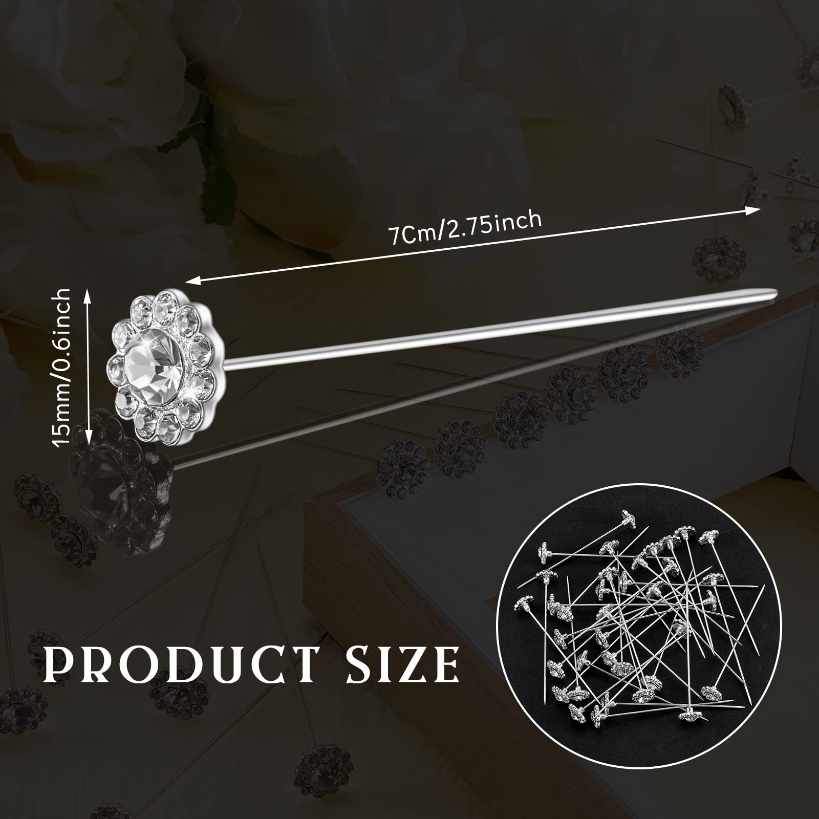 50pcs Rhinestone Floral Pins for Wedding Bouquets & Corsages