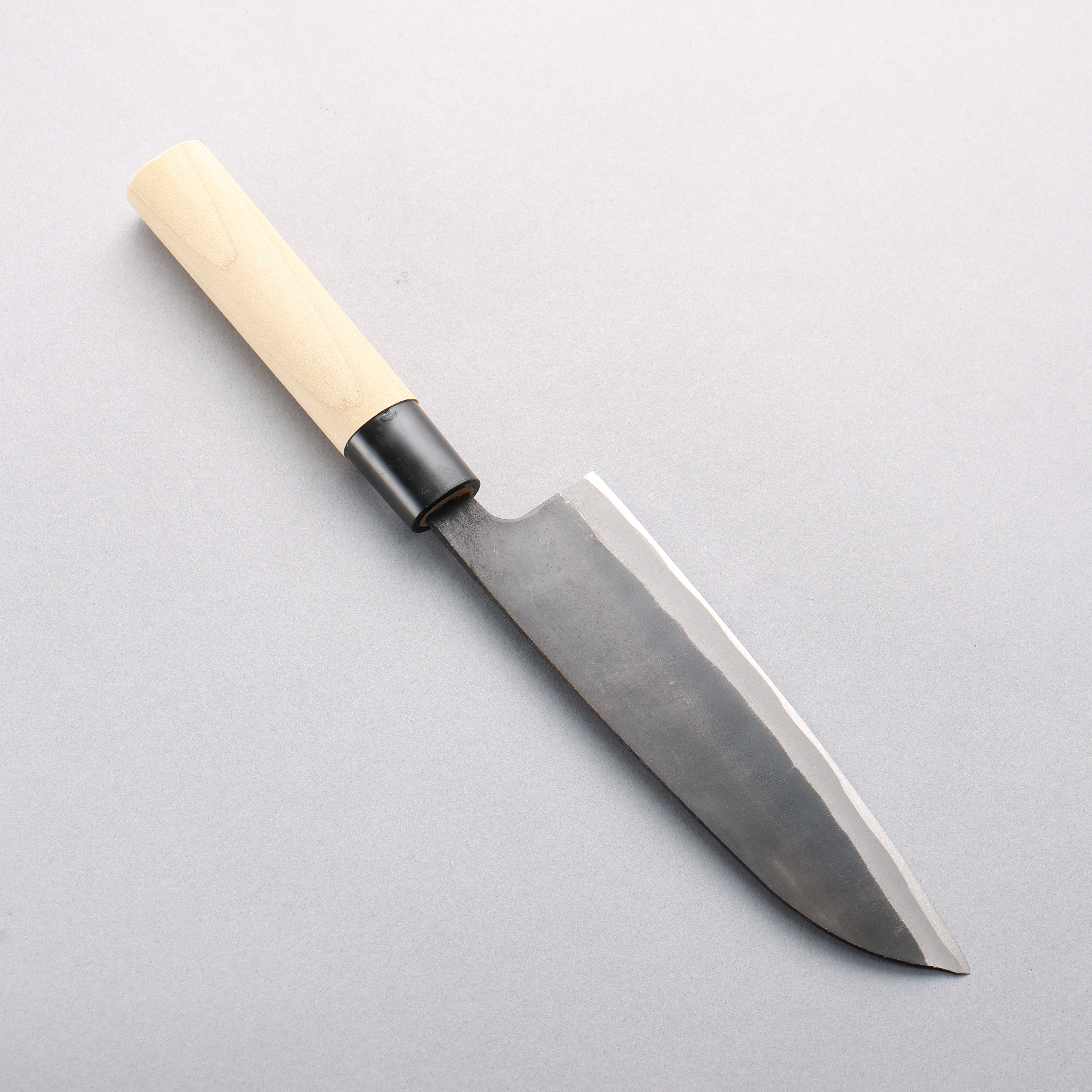 Premium Kanetsune Hamaken Blue Steel No.2 Santoku Knife 165mm - Japanese Black Finished Chef Knife with Magnolia Wood Handle - Perfect for Slicing, Dicing & Chopping Vegetables, Meat & Fish