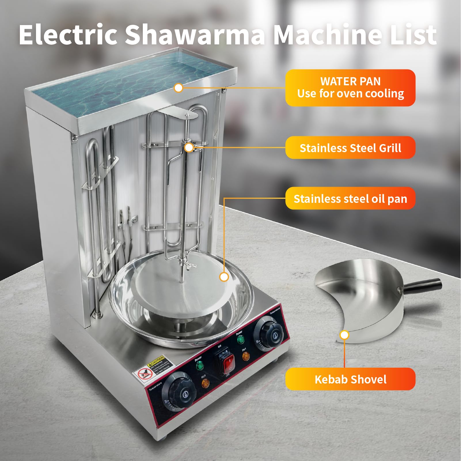 Electric Shawarma Grill Machine - Vertical Doner Kebab Rotisserie Oven with Meat Catch Pan | Commercial & Home Use for Gyro, Chicken, Beef | Perfect for Restaurants, Food Trucks & Parties