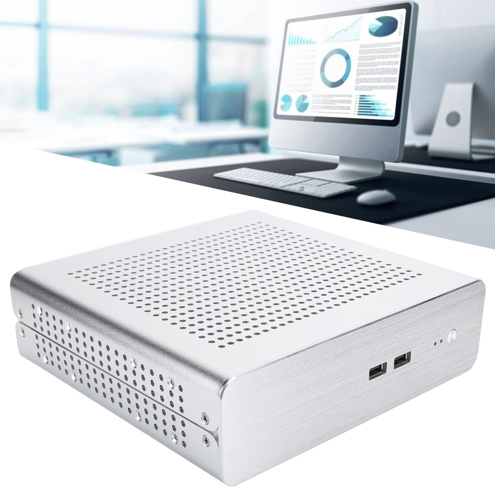 Compact ITX Mini PC Case - Aluminum Gaming Computer Chassis with 4 x 4010 Cooling Fans | Sleek Silver Design for Home Office, Hotel Computers, Digital Signage & Advertising Displays | Perfect for Space-Saving Workstations & Entertainment Setups
