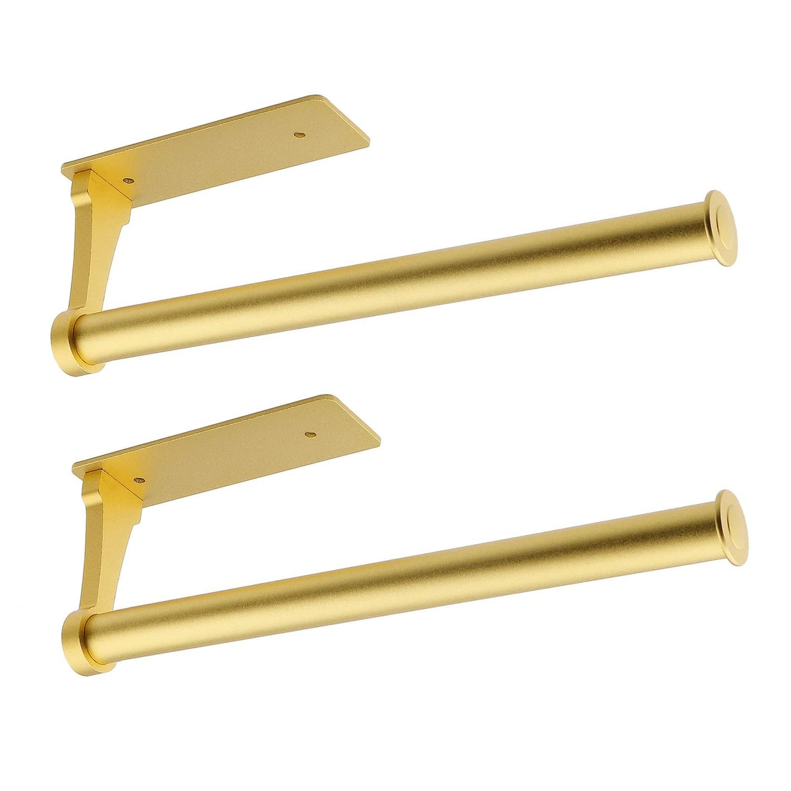 Sturdy & Durable Under Cabinet Paper Towel Holder - Self-Adhesive or Wall Mount with Screws (Gold, 2-Pack) - Perfect for Kitchen, Bathroom & Office Organization