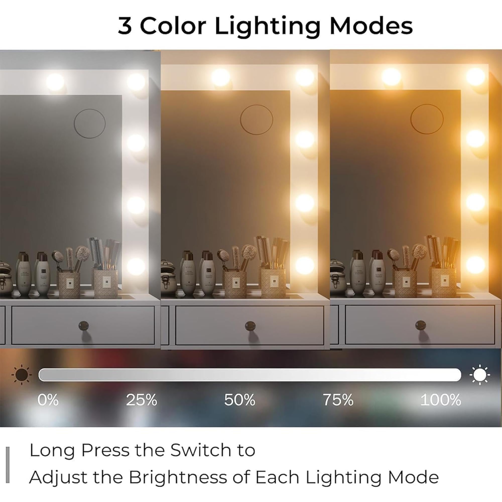 White Vanity Desk with Illuminated Mirror & Power Outlet - 11 Drawers Makeup Dressing Table with Chair, 12 LED Lights & Tempered Glass Top - Perfect for Bedroom, Dressing Room & Home Salon Setup