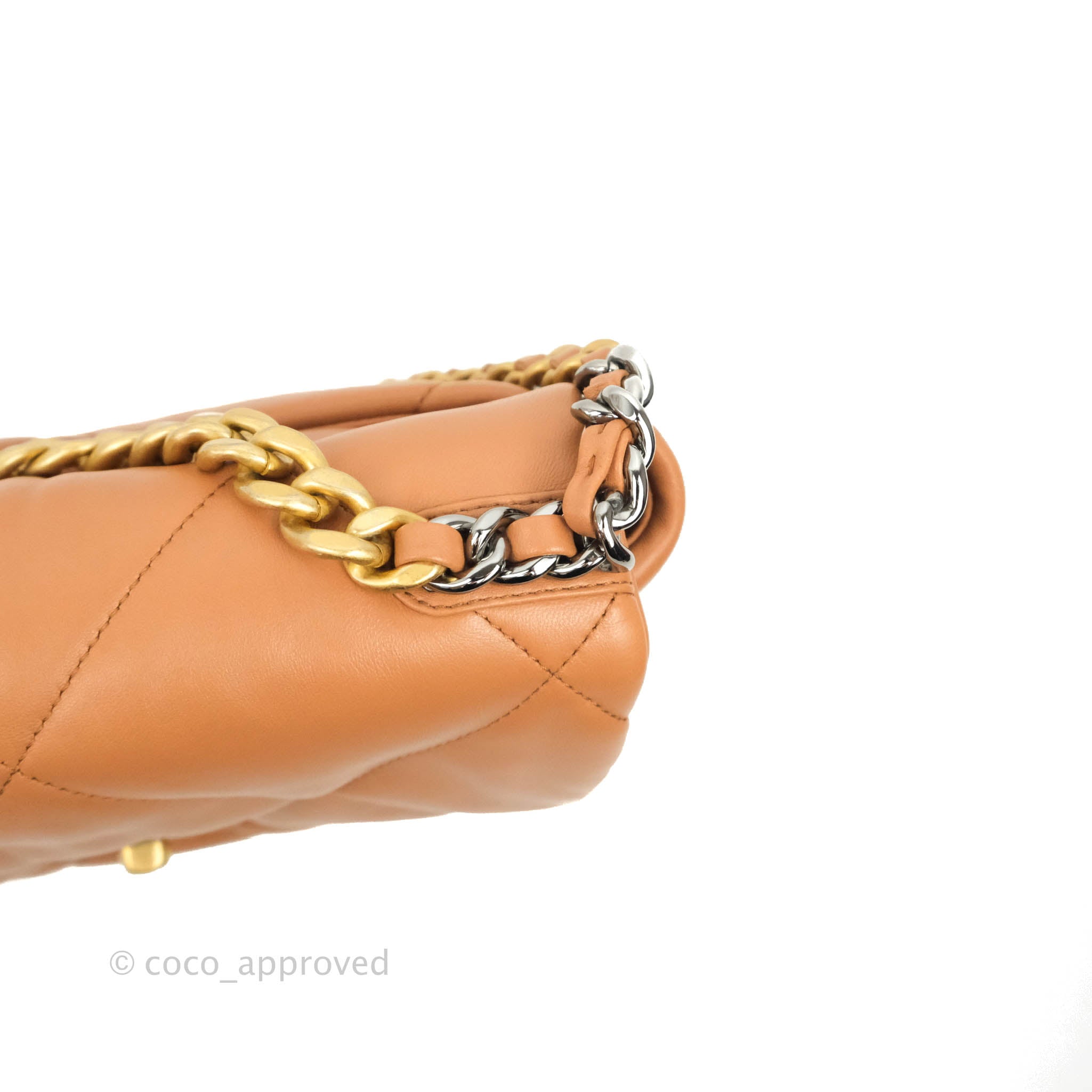 Authentic Chanel 19 Small Handbag in Caramel Dark Beige Lambskin with Mixed Hardware - 21K Collection | Luxury Crossbody Bag for Women, Perfect for Date Night & Special Occasions