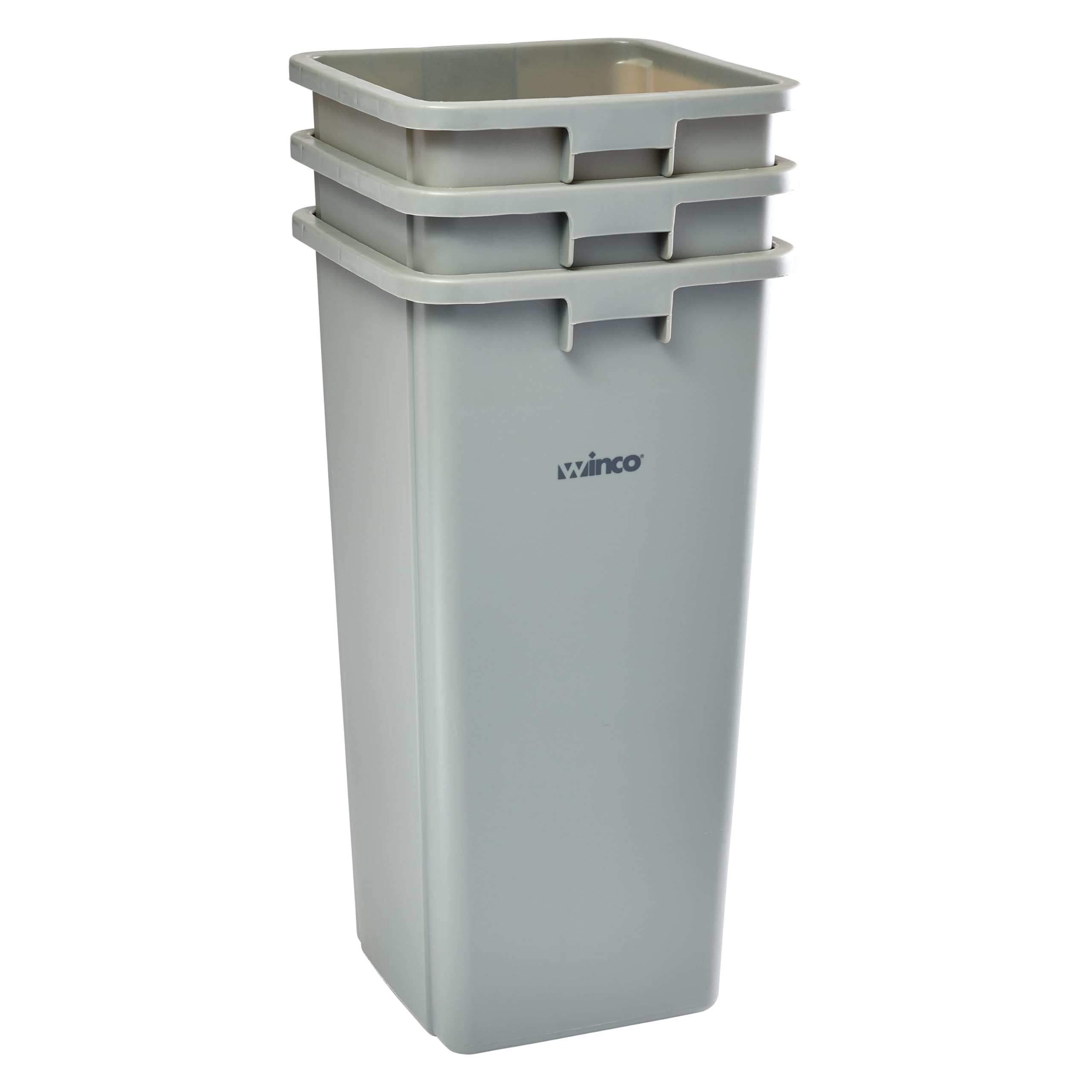 Winco PTCS-23G 23 Gallon Square Trash Can with Lid - Gray Commercial Kitchen Garbage Bin for Office, Restaurant & Home Use