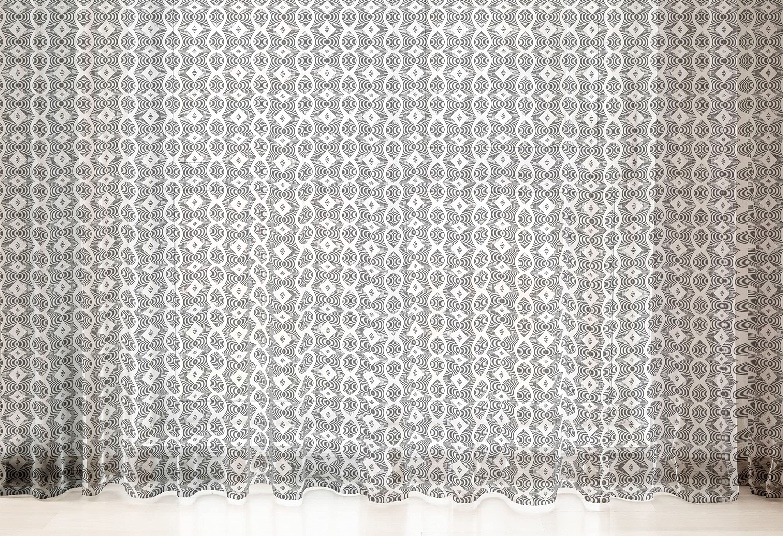Ambesonne Black and White Op Art Tulle Curtains - Monochrome Wavy Pattern with Diamond Shapes, Rod Pocket Sheer Drapes for Living Room & Bedroom (108