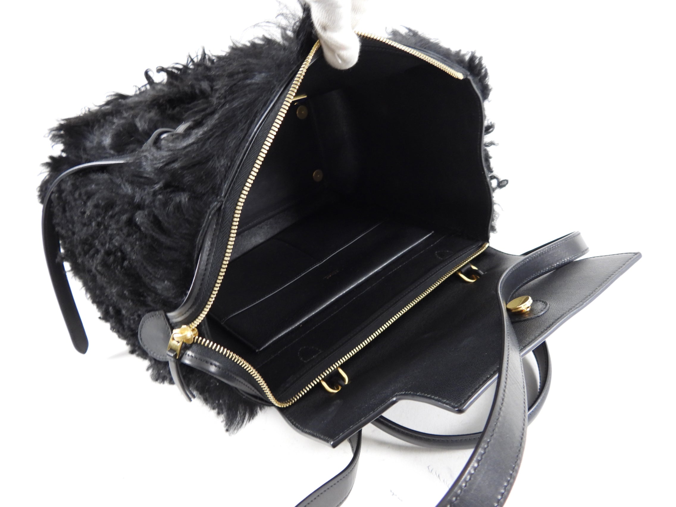 Celine Black Shearling Belt Bag - Stylish Crossbody Fanny Pack for Women | Perfect for Travel, Shopping & Everyday Use