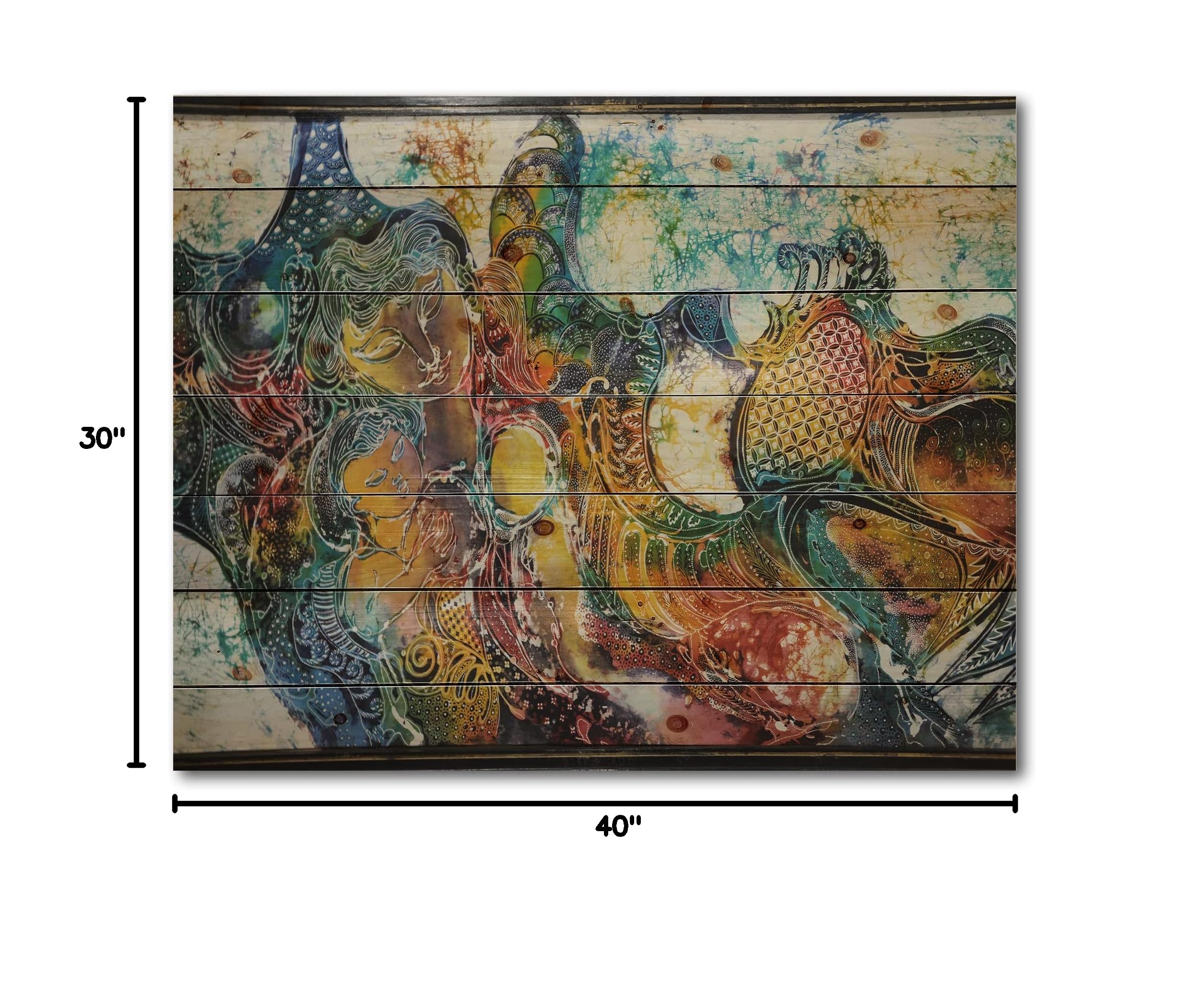 Modern & Contemporary Batik Wood Wall Art - Blue Abstract Wood Panel Decor Printed on Natural Pine - Perfect for Nursery, Living Room & Bedroom Wall Decor