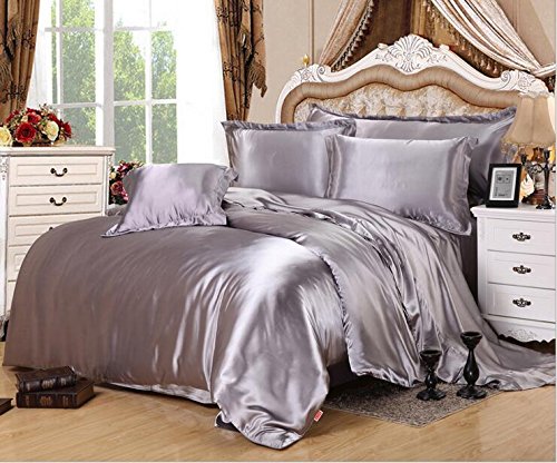 Luxury Grey Silk Bedding Set - King Size Duvet Cover, Silk Pillowcases & Sheet - 100% Mulberry Silk for Soft & Breathable Sleep - Perfect for Master Bedroom, Hotel Luxury, or Gift Giving