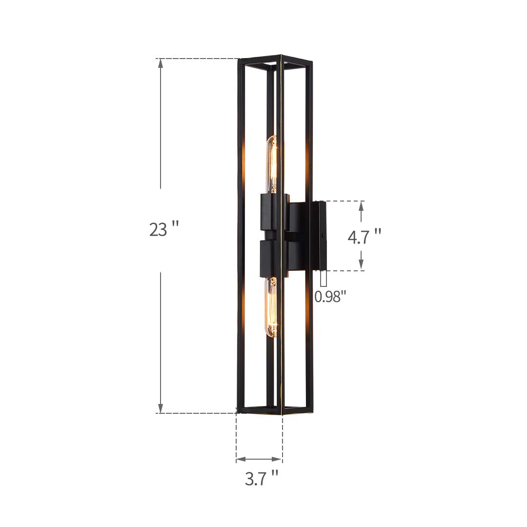 Black Metal Frame Wall Sconce with 2 Bulbs - Square Symmetrical Rectangular Vanity Light for Bathroom, Gallery, Entryway & Salon - Perfect for Modern Home Decor and Ambient Lighting