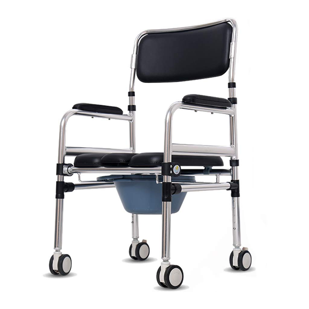 Adjustable Height Bariatric Commode Chair with Wheels & Padded Seat - Mobile Toilet Shower Chair for Adults & Elderly - Easy Tool-Free Assembly for Home Care, Bedside Use & Bathroom Safety
