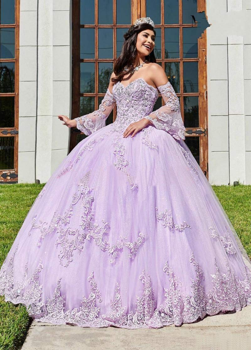 Emmani Women's Sweetheart Neckline Long Sleeve Quinceanera Dress with Lace Appliques & Beading - Light Yellow Ball Gown for Prom, Homecoming, Wedding Guest & Special Occasions
