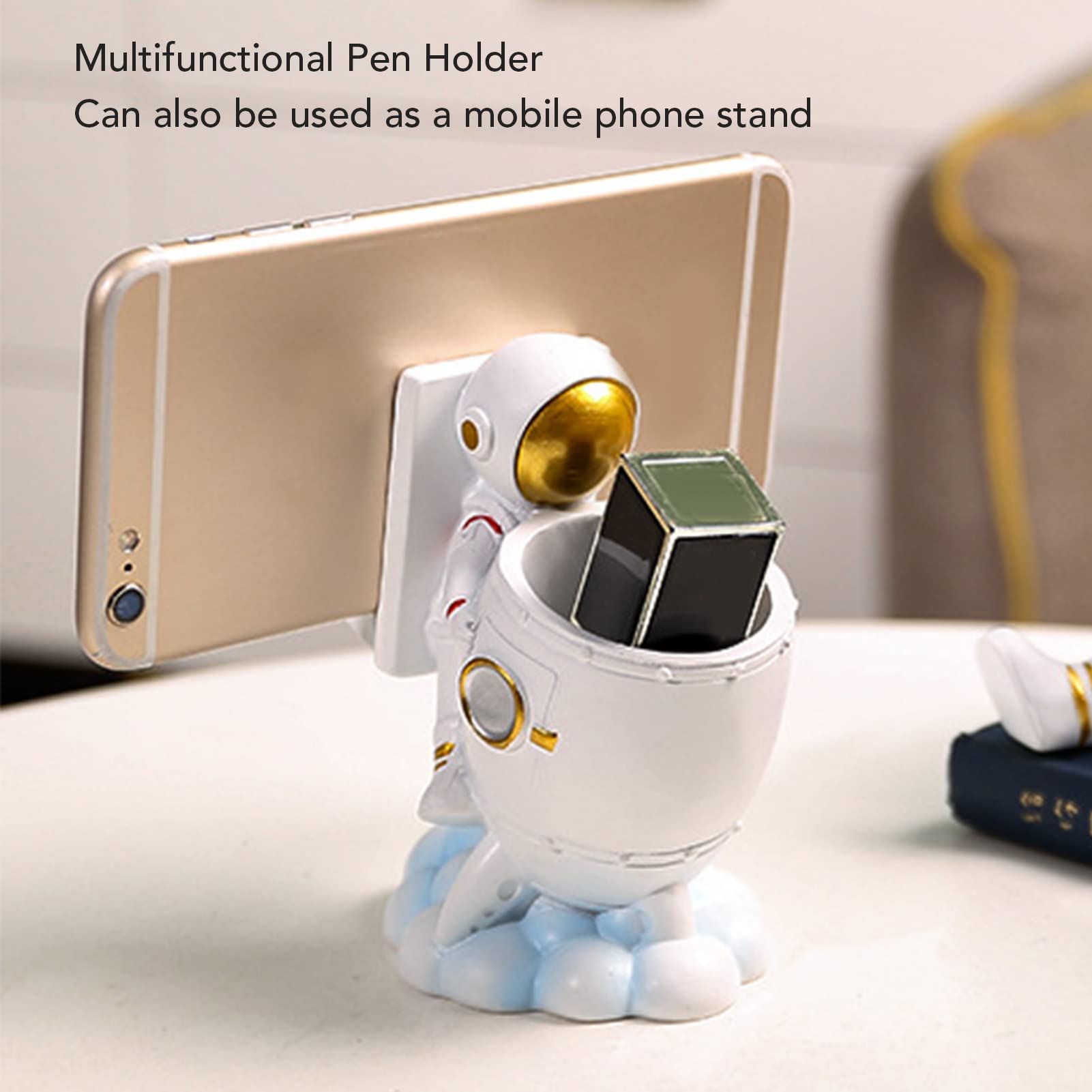 Stylish Resin Spaceman Pen & Pencil Holder with Phone Stand - Perfect for Office Desk, Home Study & Gift Giving