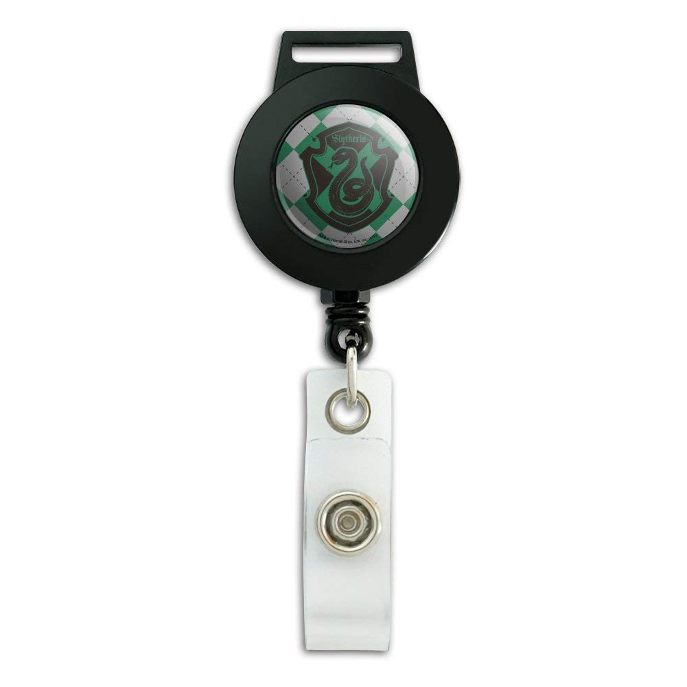 Harry Potter Slytherin Plaid Sigil Lanyard with Retractable Reel - Premium ID Badge Holder for Work, School & Events - Official Hogwarts House Merchandise for Fans & Collectors