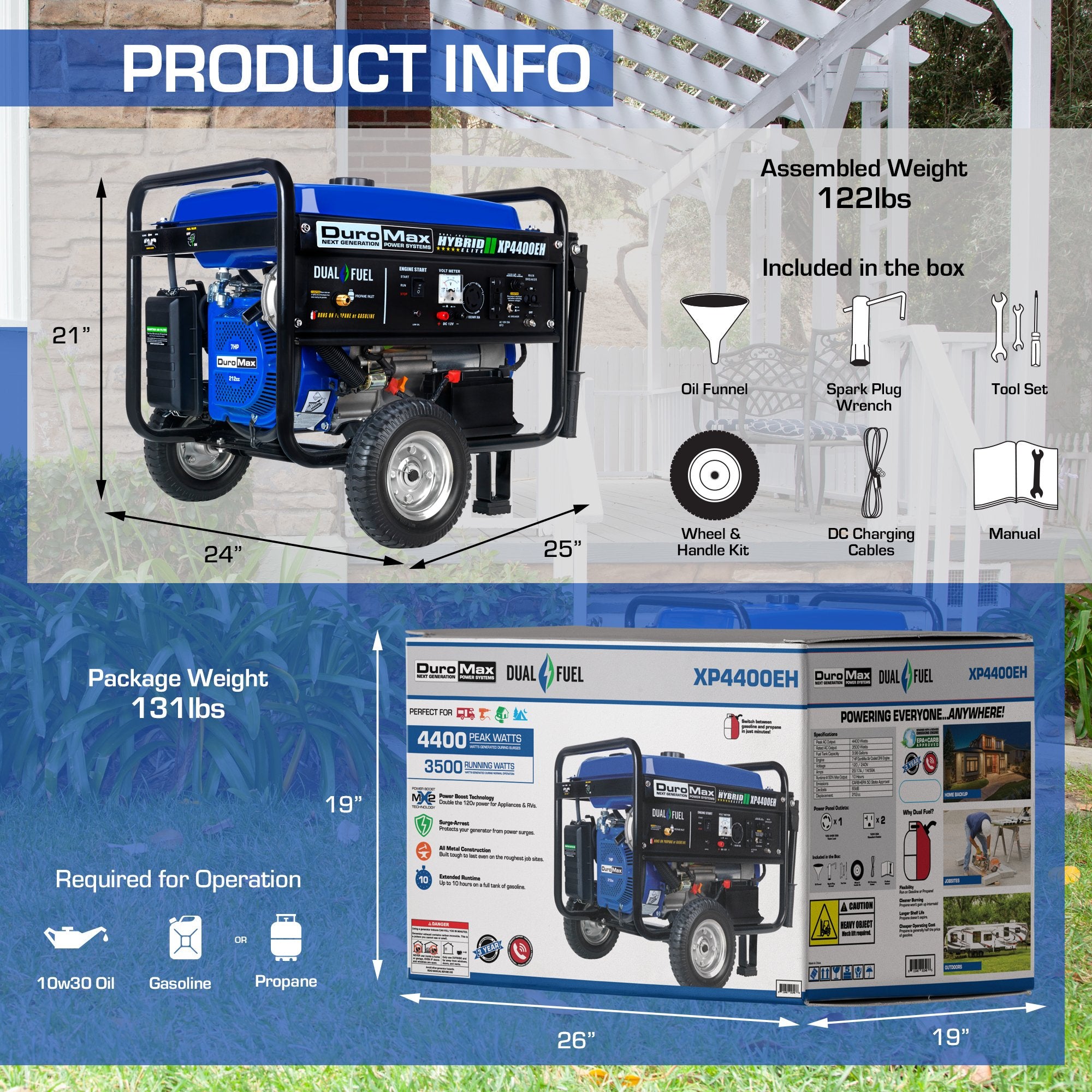 DuroMax XP4400EH 3500W/4400W Dual Fuel Portable Generator with Electric Start - Ideal for Home Backup Power, Camping & Emergency Use