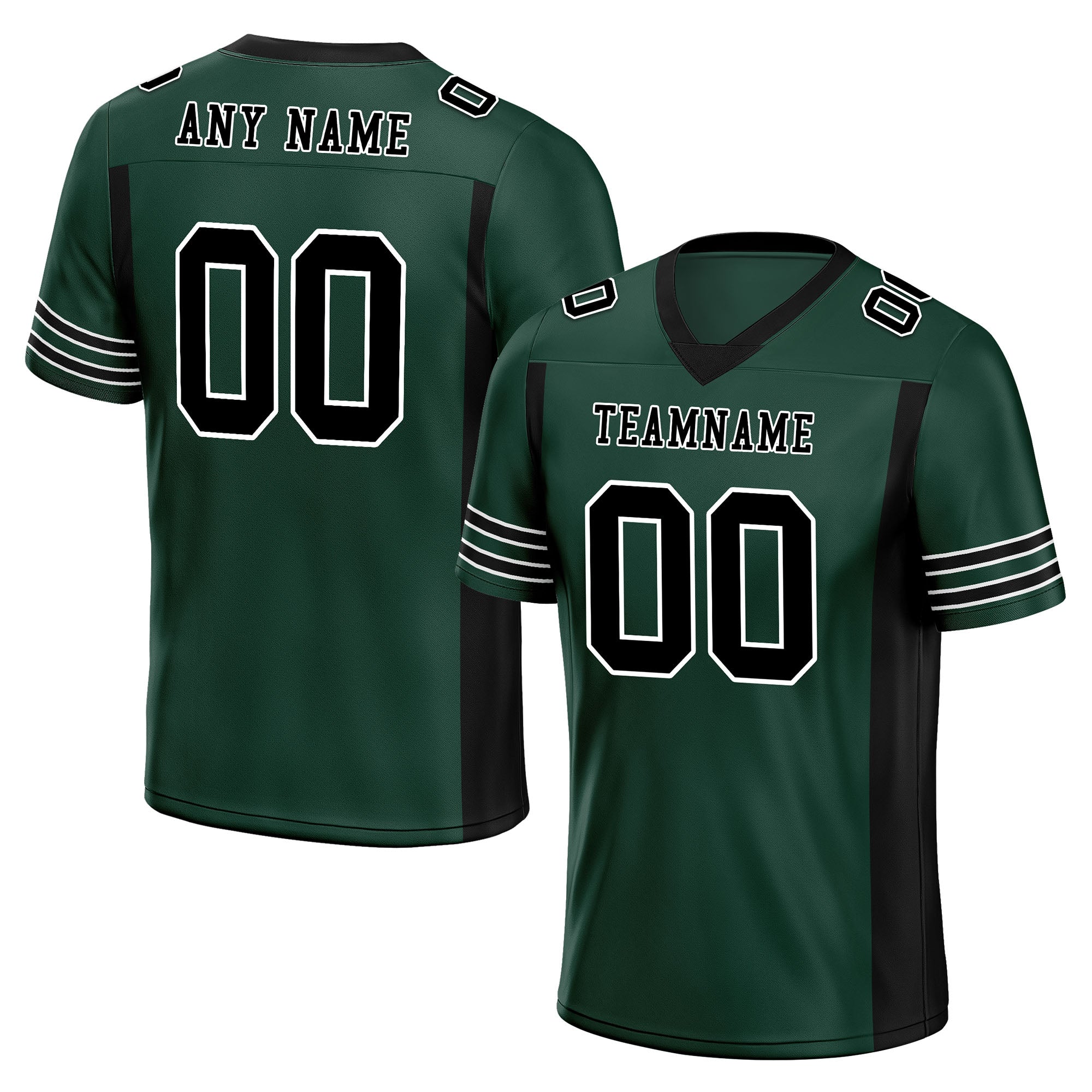 Custom Dark Green & Black Striped Sleeves Personalized Authentic Football Jersey - FBJ02 D06065 - Perfect for Game Day, Team Sports & Fan Apparel