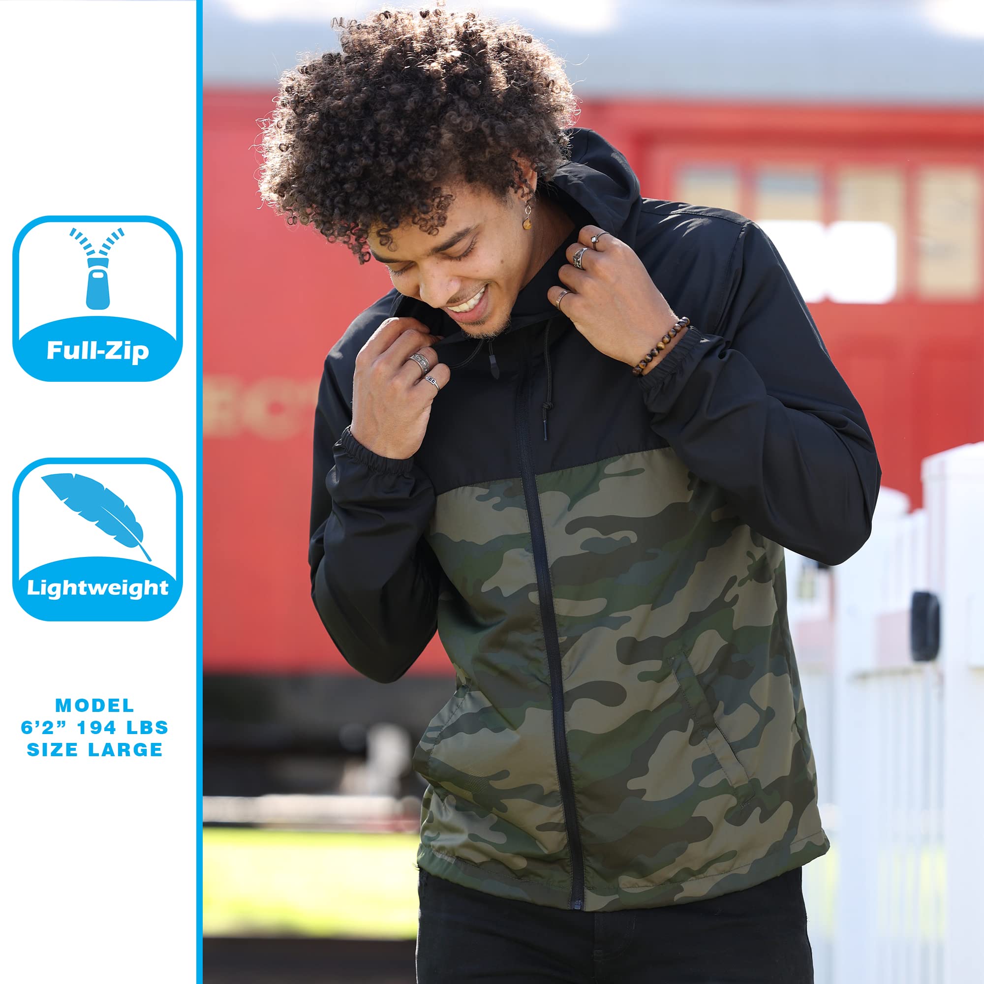 Global Blank Men's Lightweight Water-Resistant Windbreaker Jacket - Perfect for Outdoor Activities, Hiking, Running & Travel