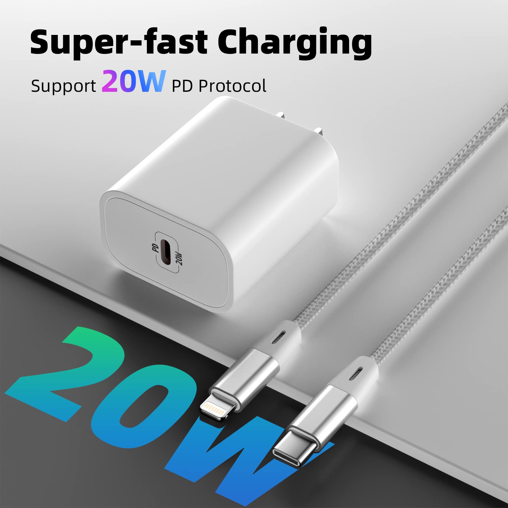 20W PD Fast Charger 2 Pack with 6FT USB C to Lightning Cable - Compatible with iPhone 14/13/12/11 Pro Max/XS/XR/X & iPad - Quick Charging USB C Power Adapter for Home, Office & Travel