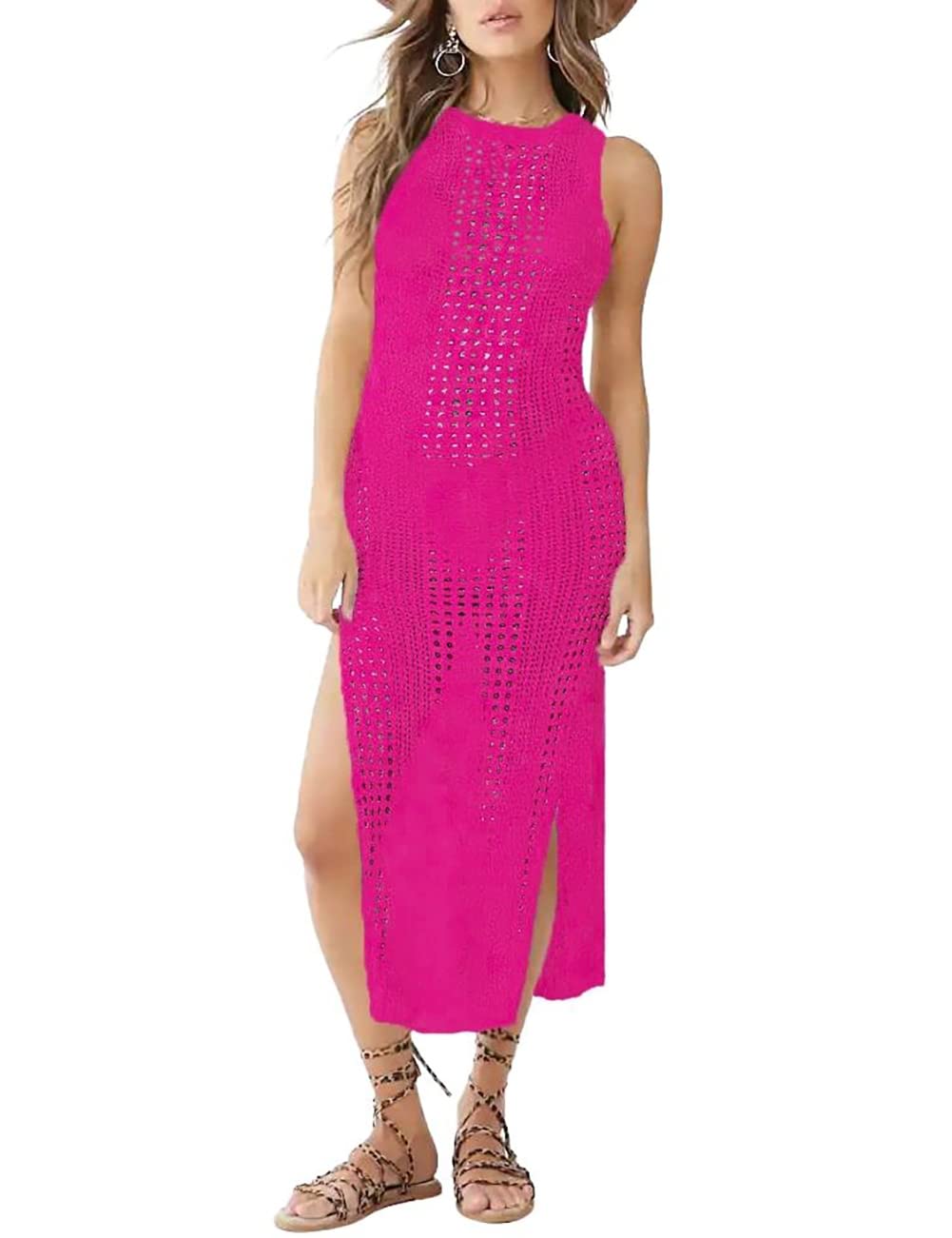 Bsubseach Women's Crochet Cover Up Swimsuit - Sleeveless Bikini Swimwear & Beach Dress for Summer Vacation, Pool Party, and Tropical Getaways