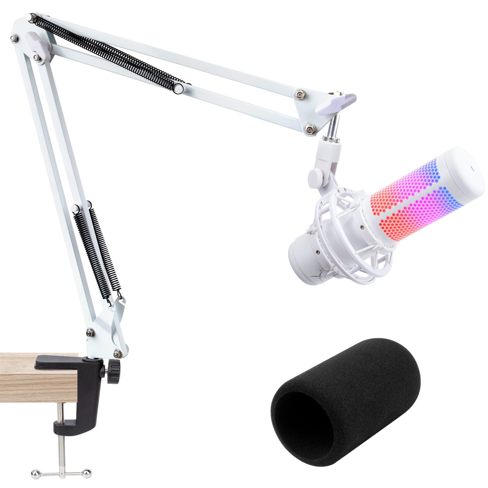 HyperX QuadCast S White Boom Arm - Adjustable Microphone Stand with Pop Filter for HyperX QuadCast, Enhances Sound Quality for Streaming, Gaming & Podcasting - Perfect for Home Studios & Content Creators